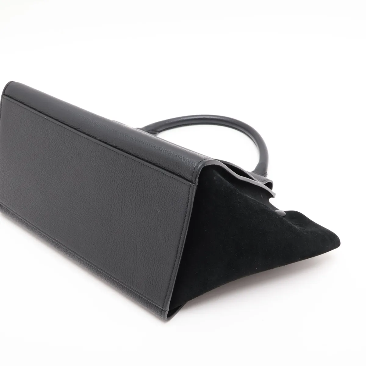 Trapeze Leather x Suede 2-Way Handbag, Black — view 3
