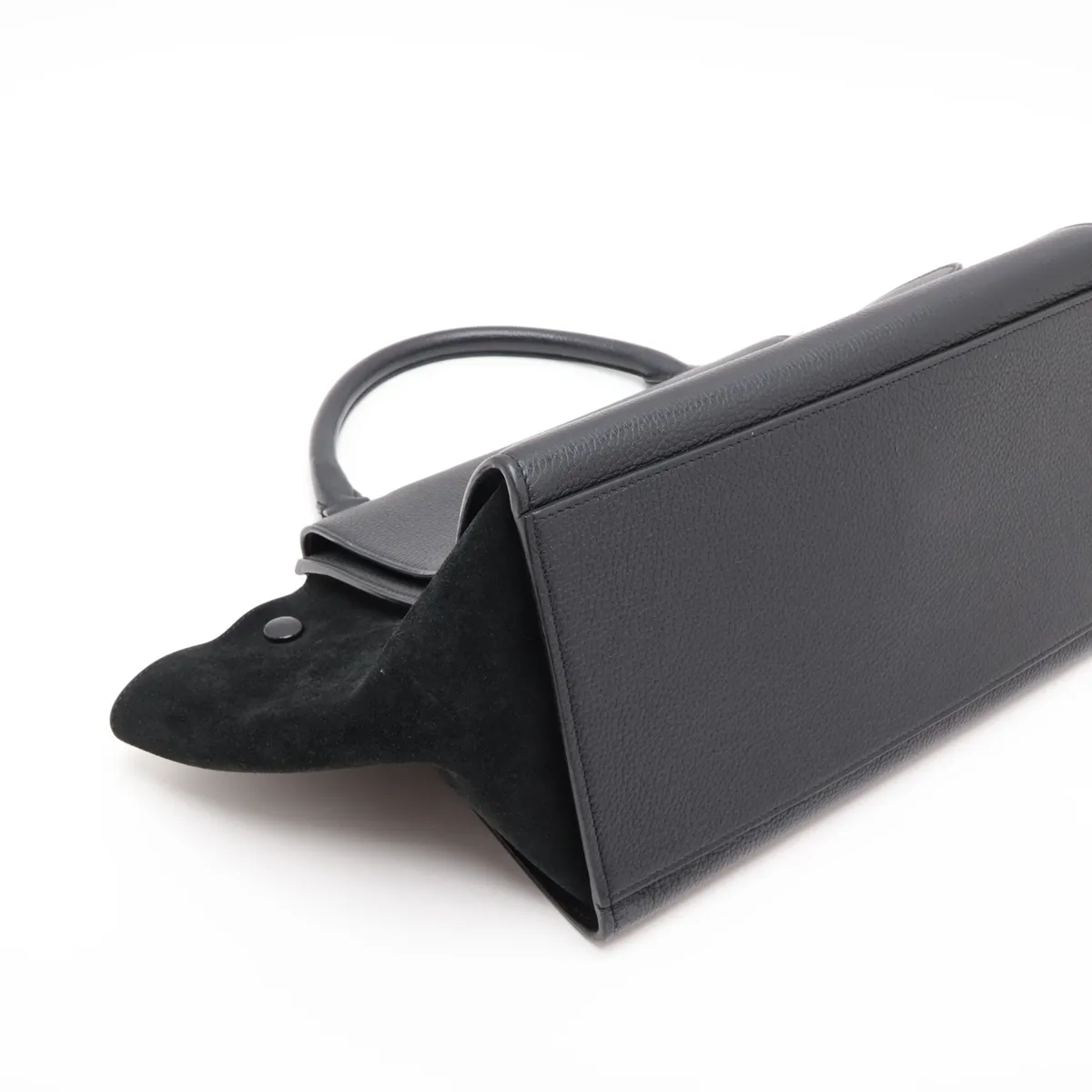 Trapeze Leather x Suede 2-Way Handbag, Black — view 4