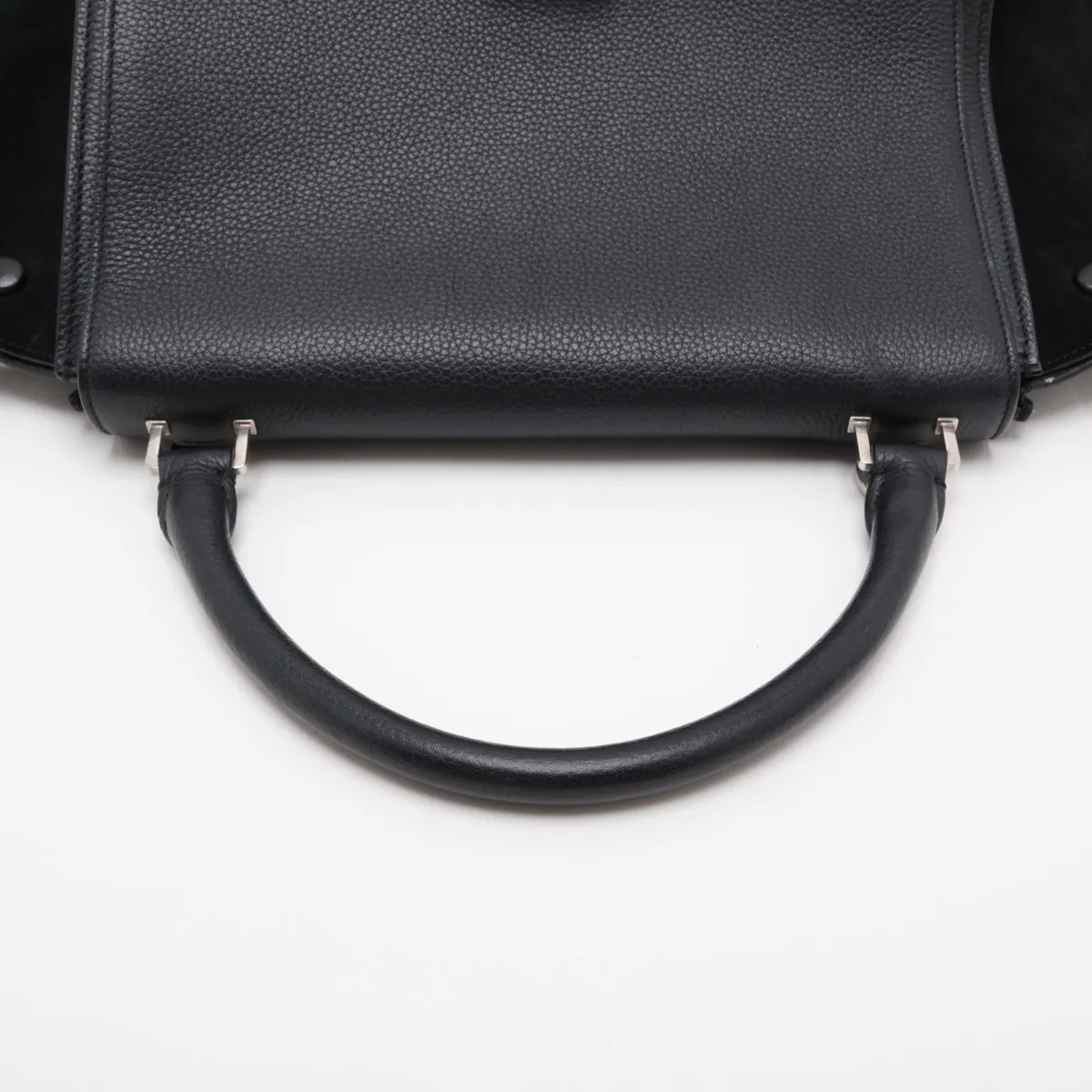 Trapeze Leather x Suede 2-Way Handbag, Black — view 5