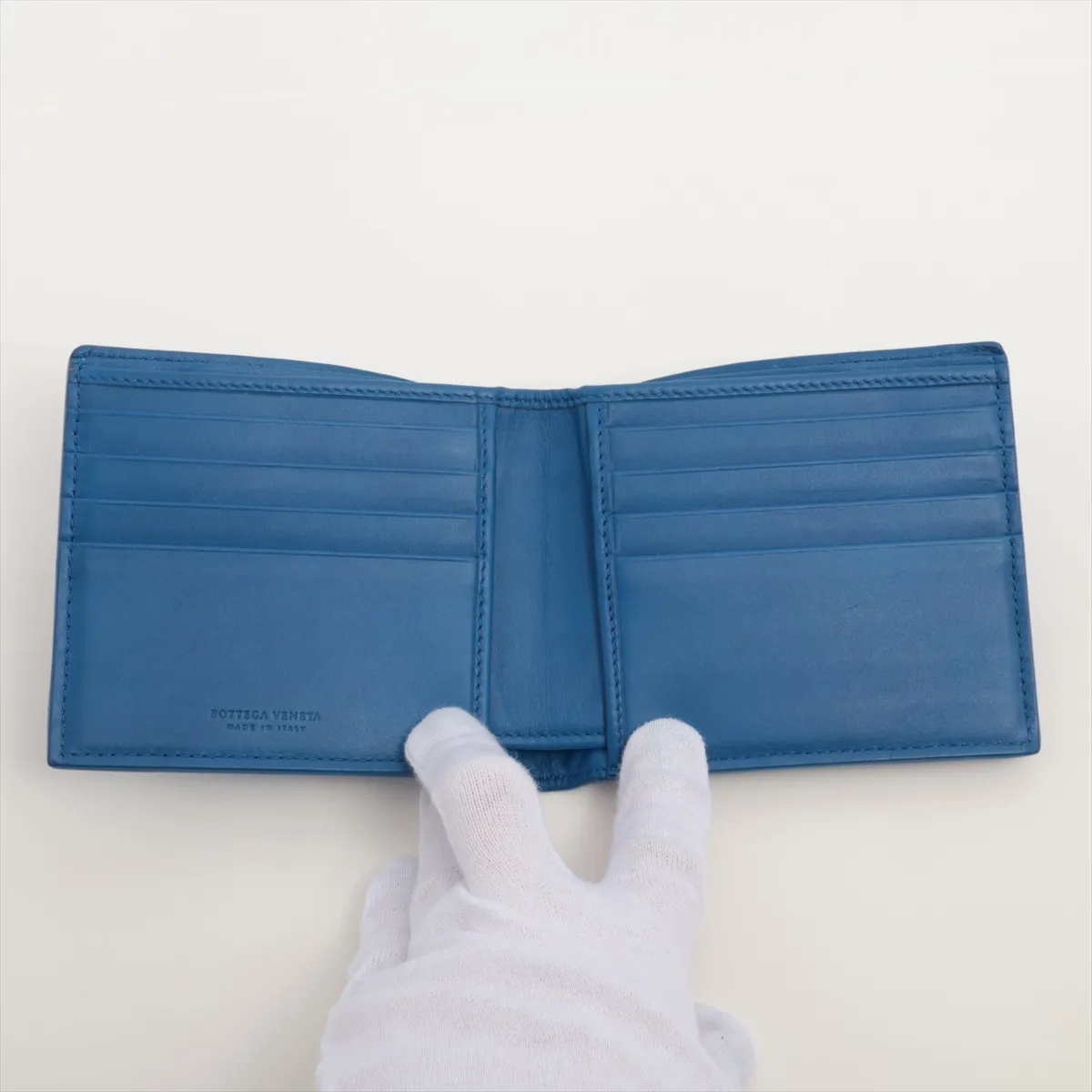 Intrecciato Leather Compact Wallet Blue — view 3