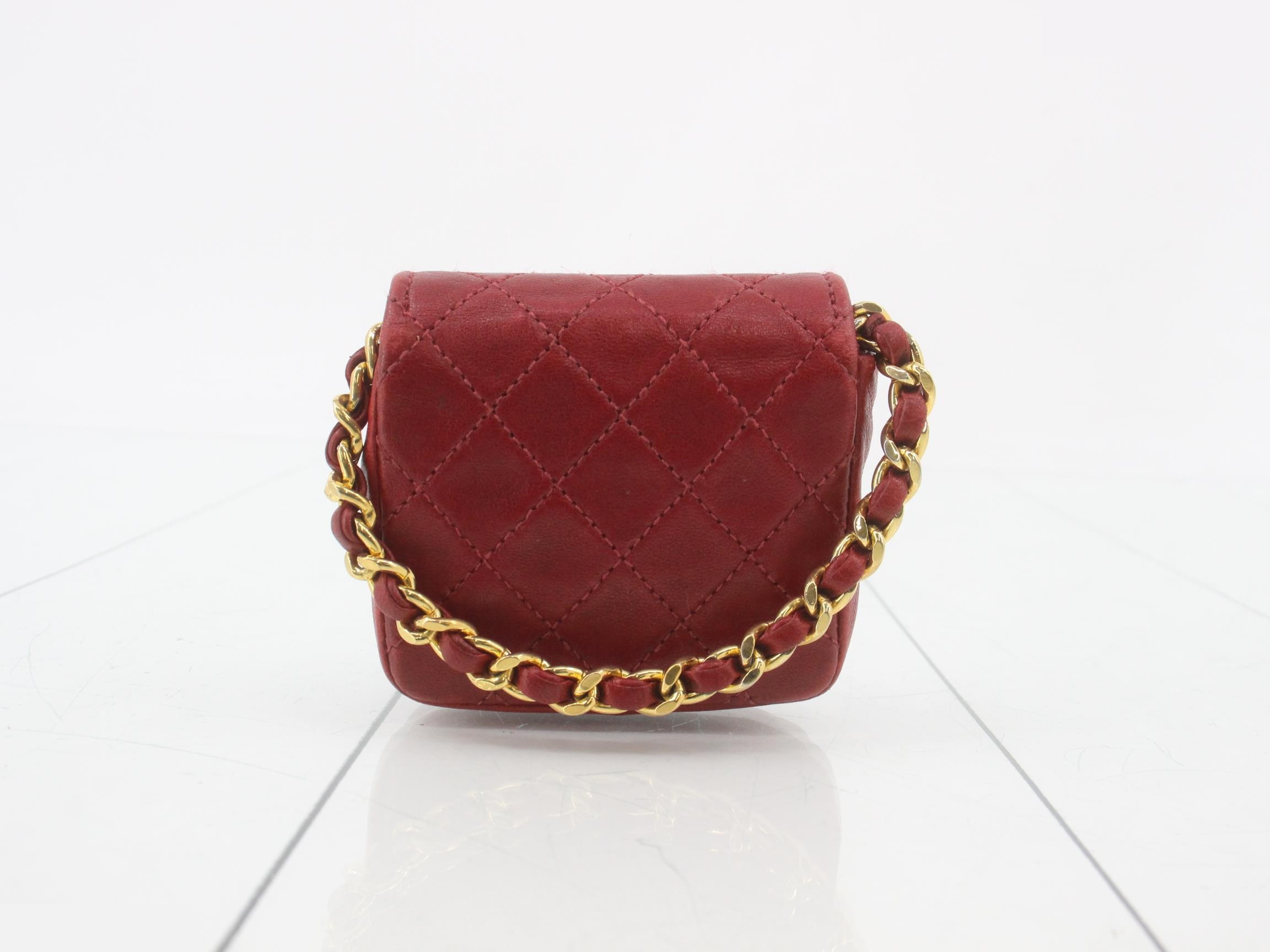 Mini Matelassé Push-Lock Chain Pouch, Red — view 2