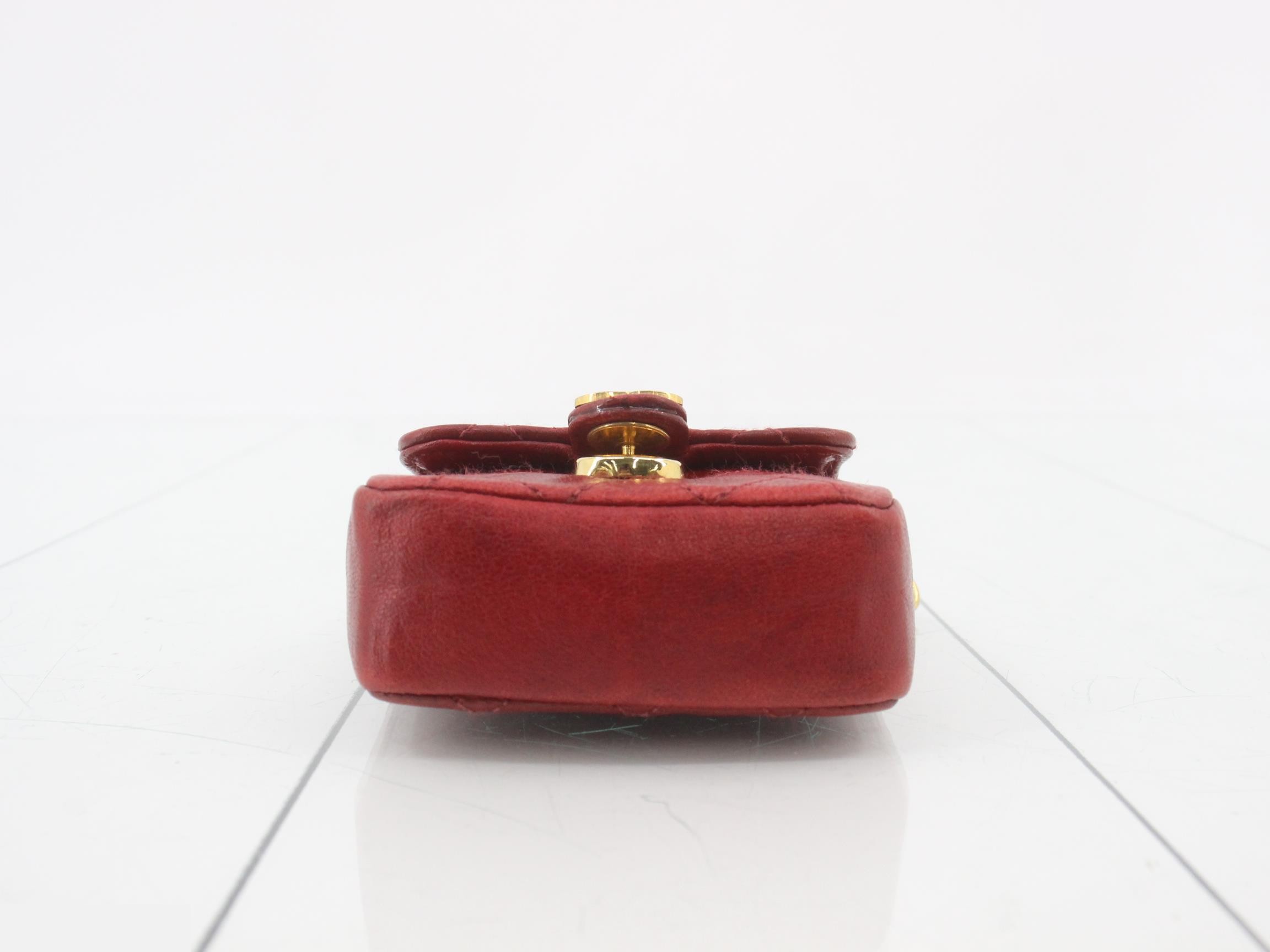 Mini Matelassé Push-Lock Chain Pouch, Red — view 3