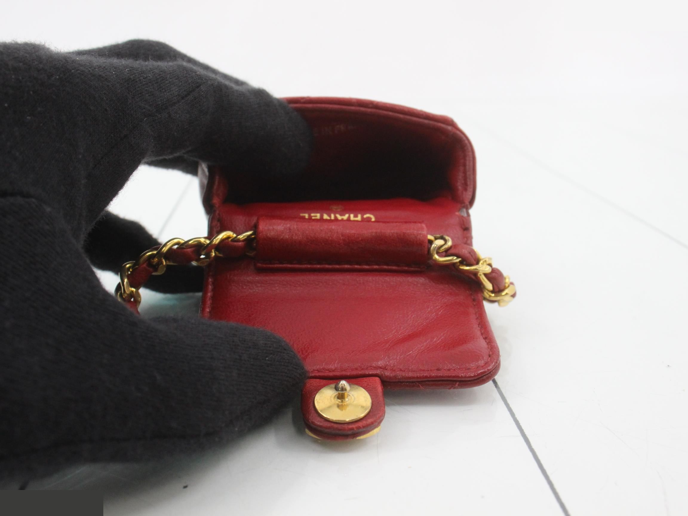 Mini Matelassé Push-Lock Chain Pouch, Red — view 4