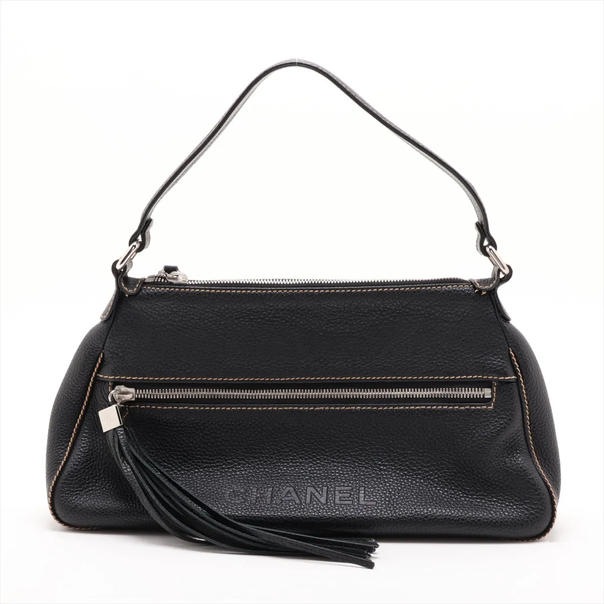 Logo Leather Shoulder Bag with Fringe, Black with Gold Hardware, Item Number 8389298 (Serial Number 8)