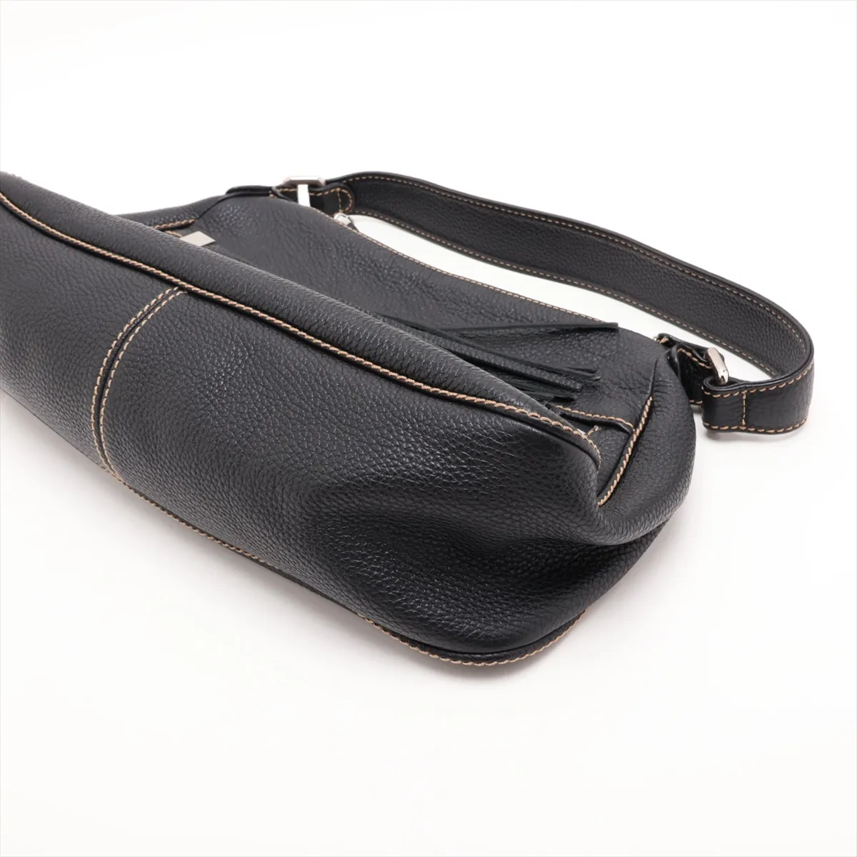 Logo Leather Shoulder Bag with Fringe, Black with Gold Hardware, Item Number 8389298 (Serial Number 8) — view 3