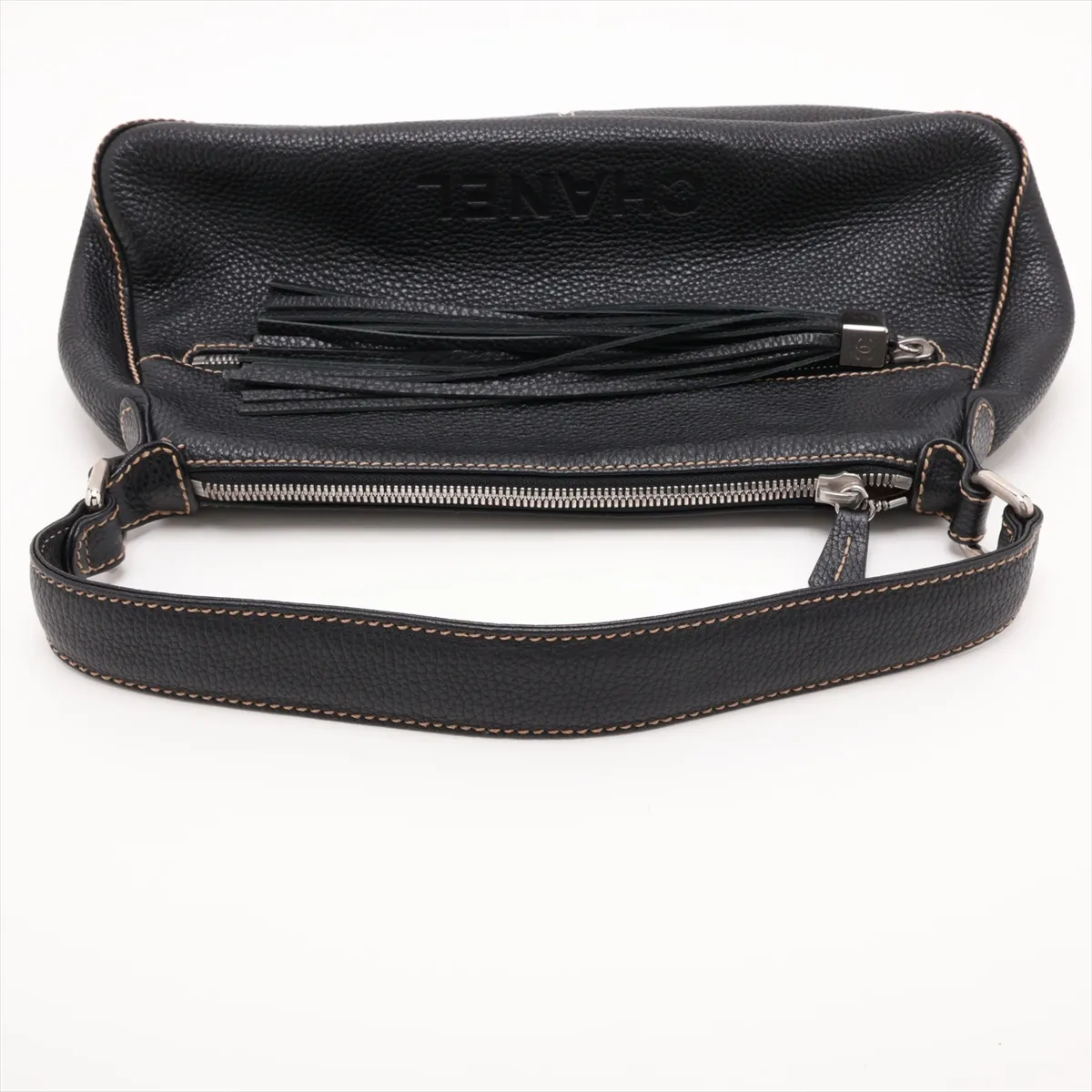 Logo Leather Shoulder Bag with Fringe, Black with Gold Hardware, Item Number 8389298 (Serial Number 8) — view 5
