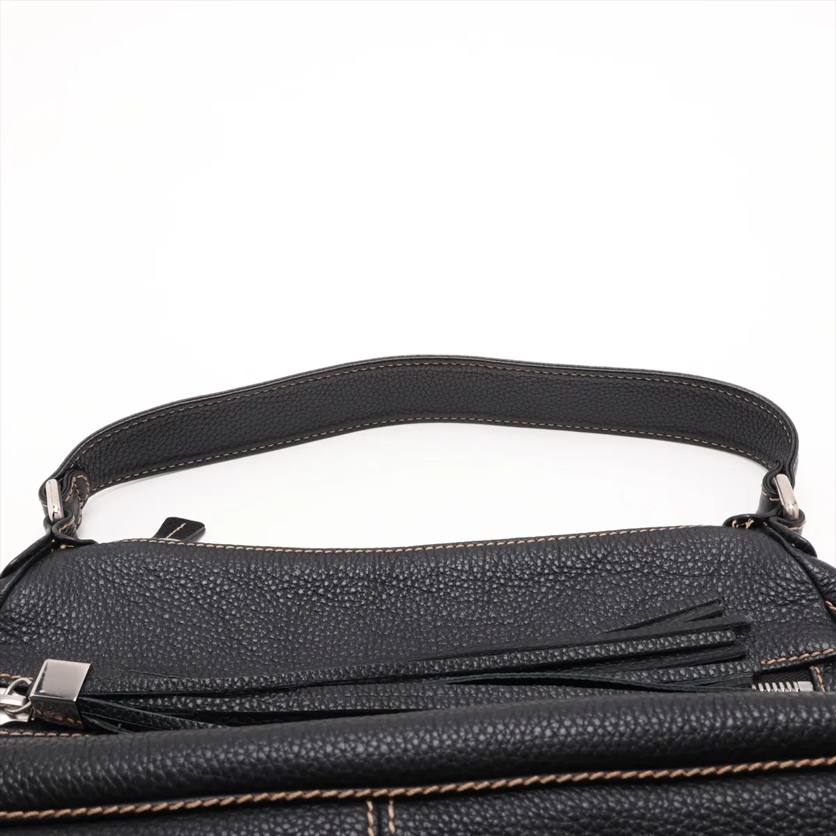 Logo Leather Shoulder Bag with Fringe, Black with Gold Hardware, Item Number 8389298 (Serial Number 8) — view 6