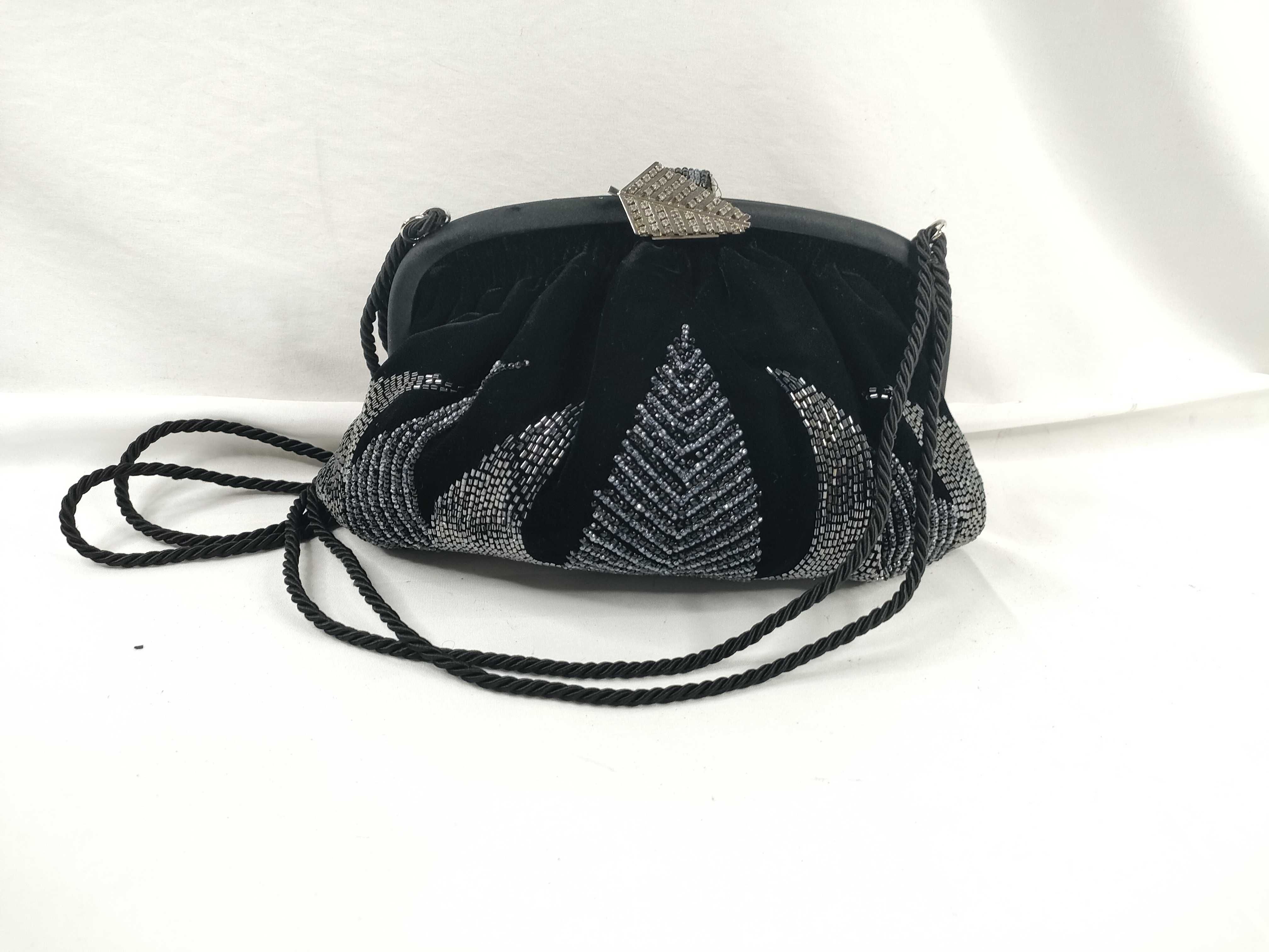 Beaded Velour Shoulder Bag