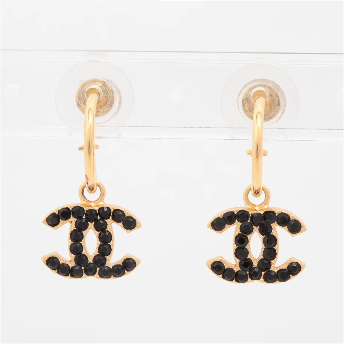 Coco Mark 02A Earrings (Pair) GP x Rhinestone Black x Gold — view 2
