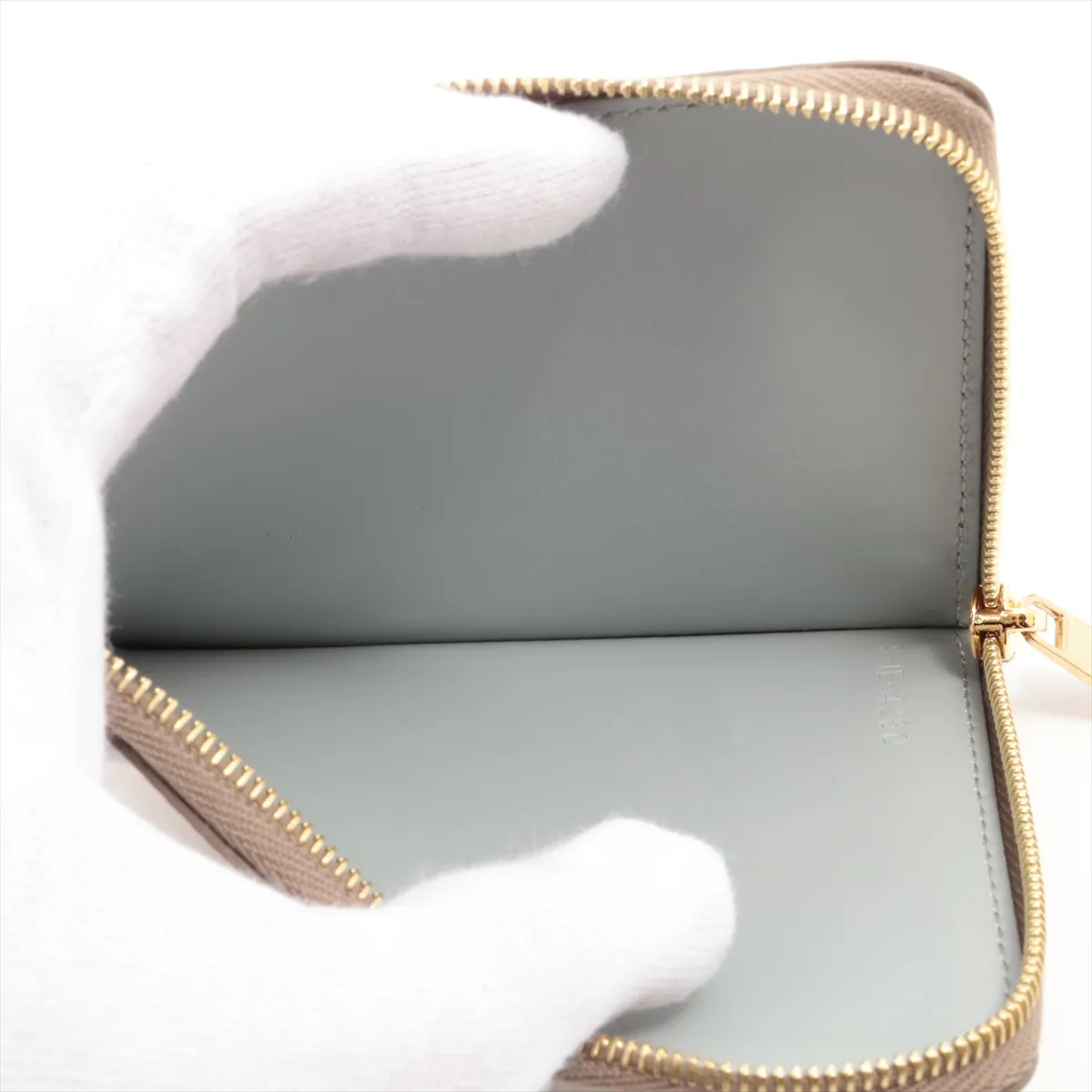 Logo Leather Coin Case, Beige — view 3