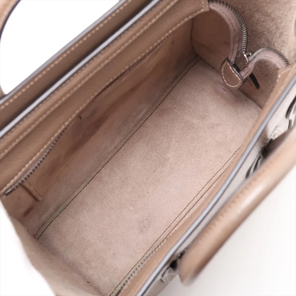 Luggage Nano Shopper Leather 2-Way Handbag, Beige — view 8