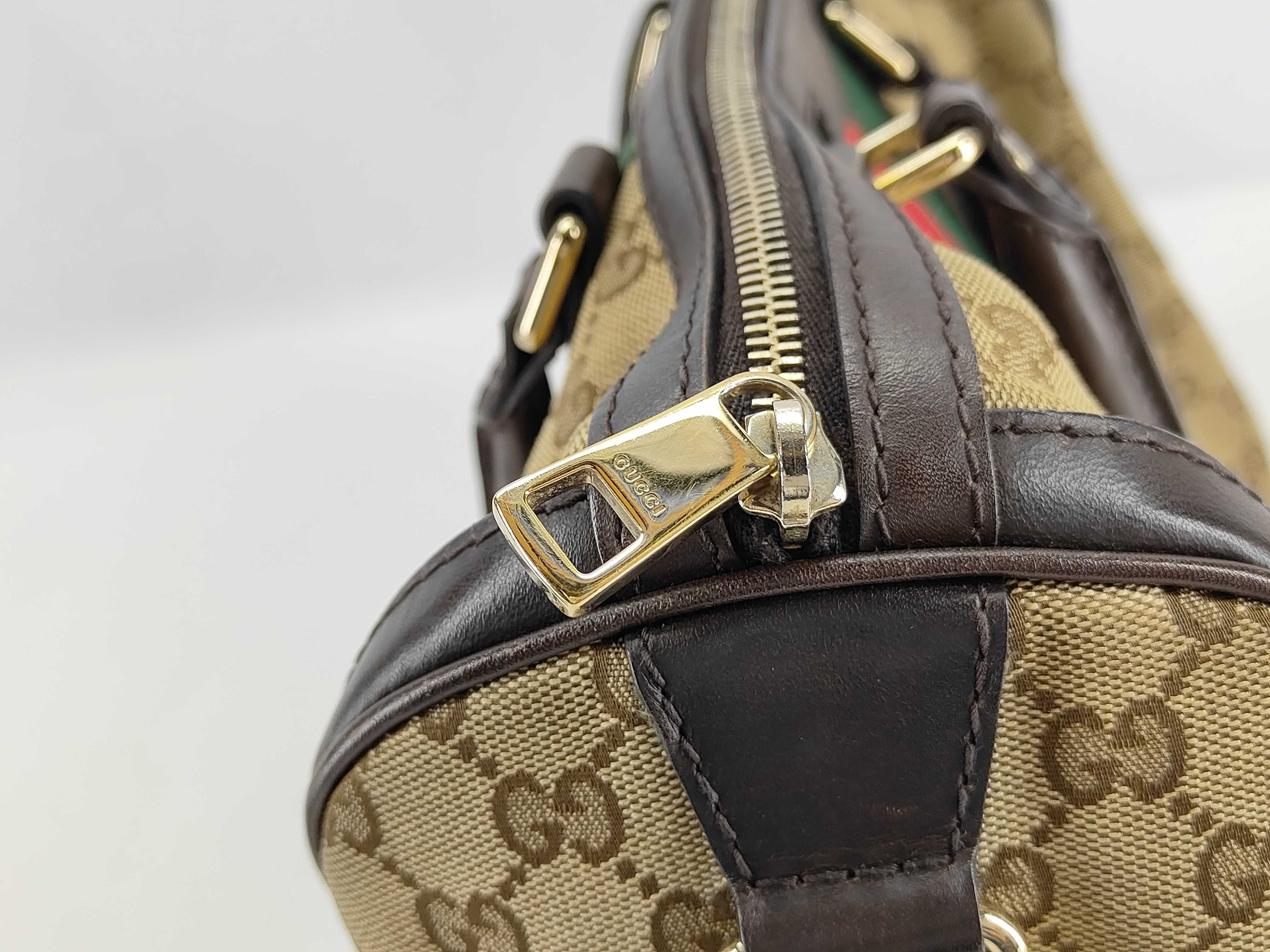 ID- GG Supreme Canvas & Cow Skin 2-Way Handbag Beige & Brown #247205 Boston Bag — view 11