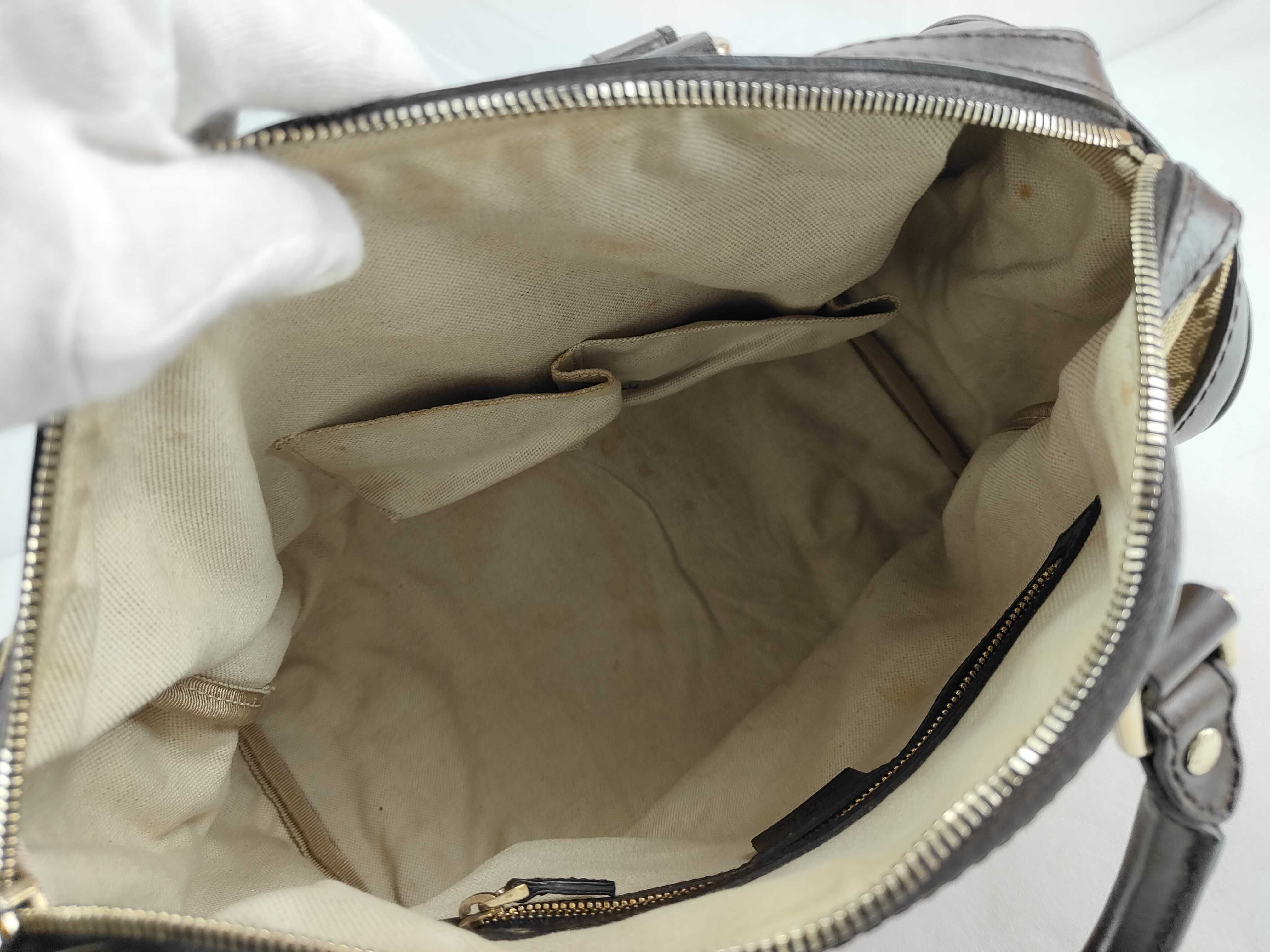 ID- GG Supreme Canvas & Cow Skin 2-Way Handbag Beige & Brown #247205 Boston Bag — view 12