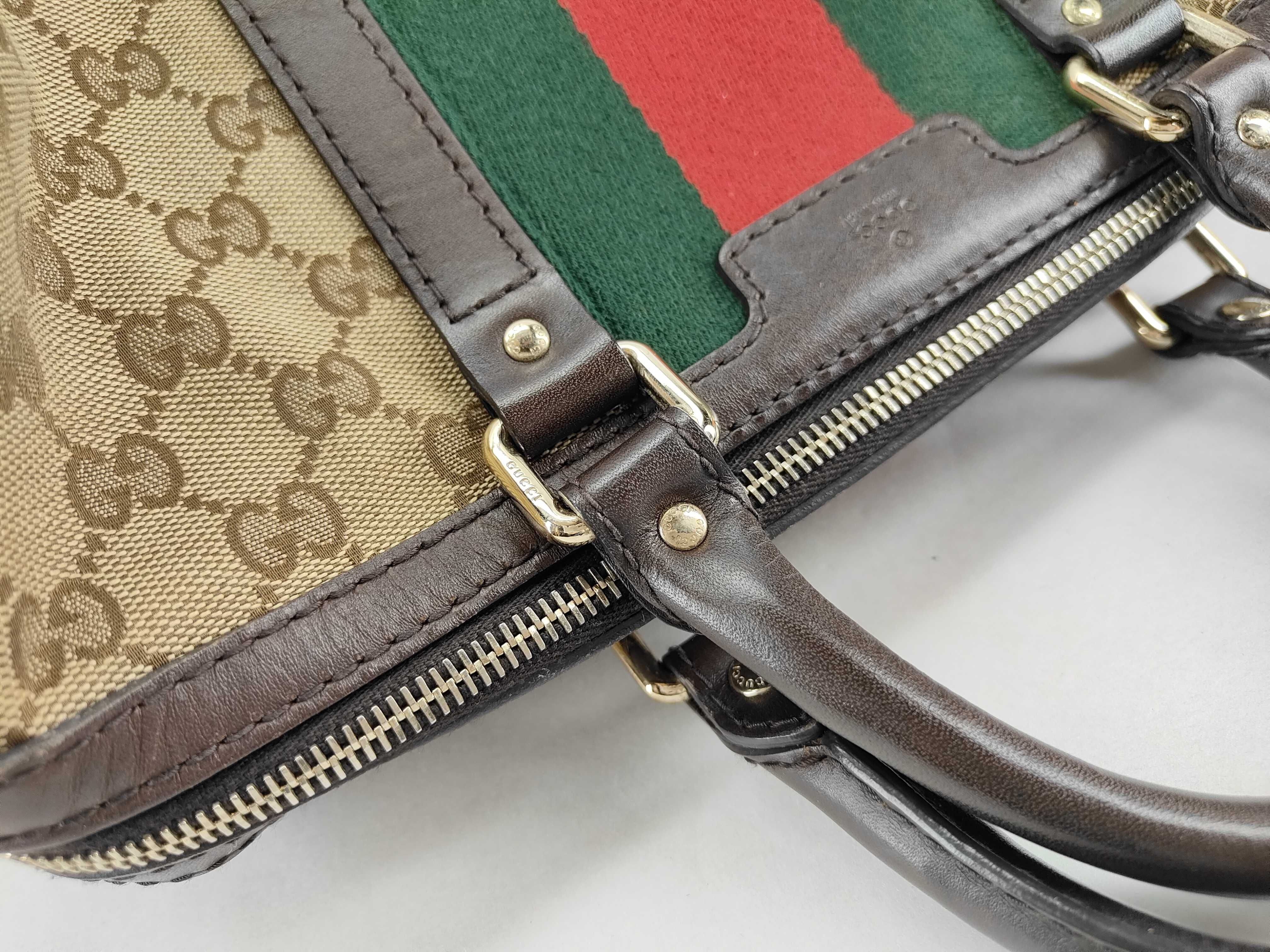 ID- GG Supreme Canvas & Cow Skin 2-Way Handbag Beige & Brown #247205 Boston Bag — view 4