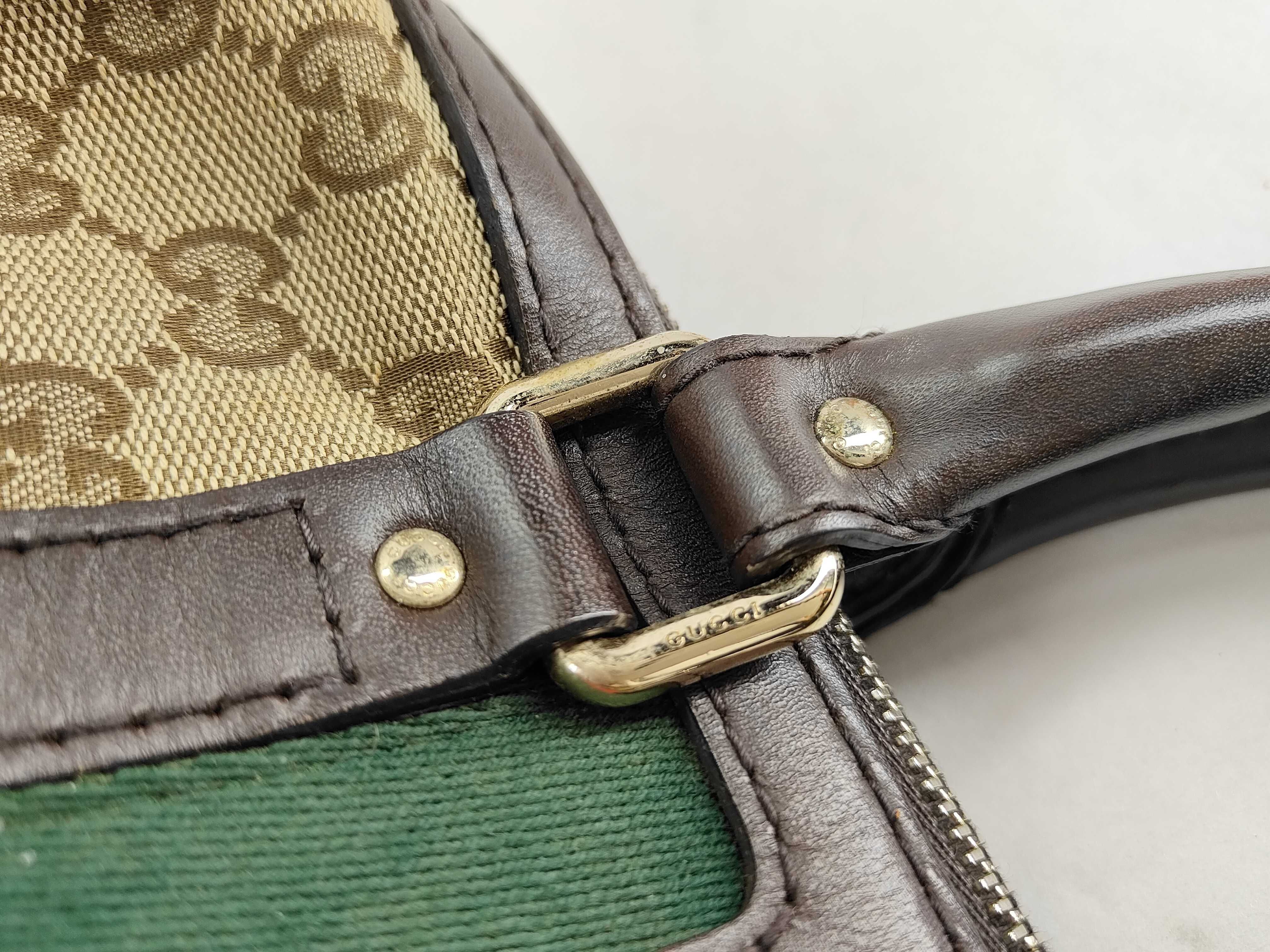 ID- GG Supreme Canvas & Cow Skin 2-Way Handbag Beige & Brown #247205 Boston Bag — view 6