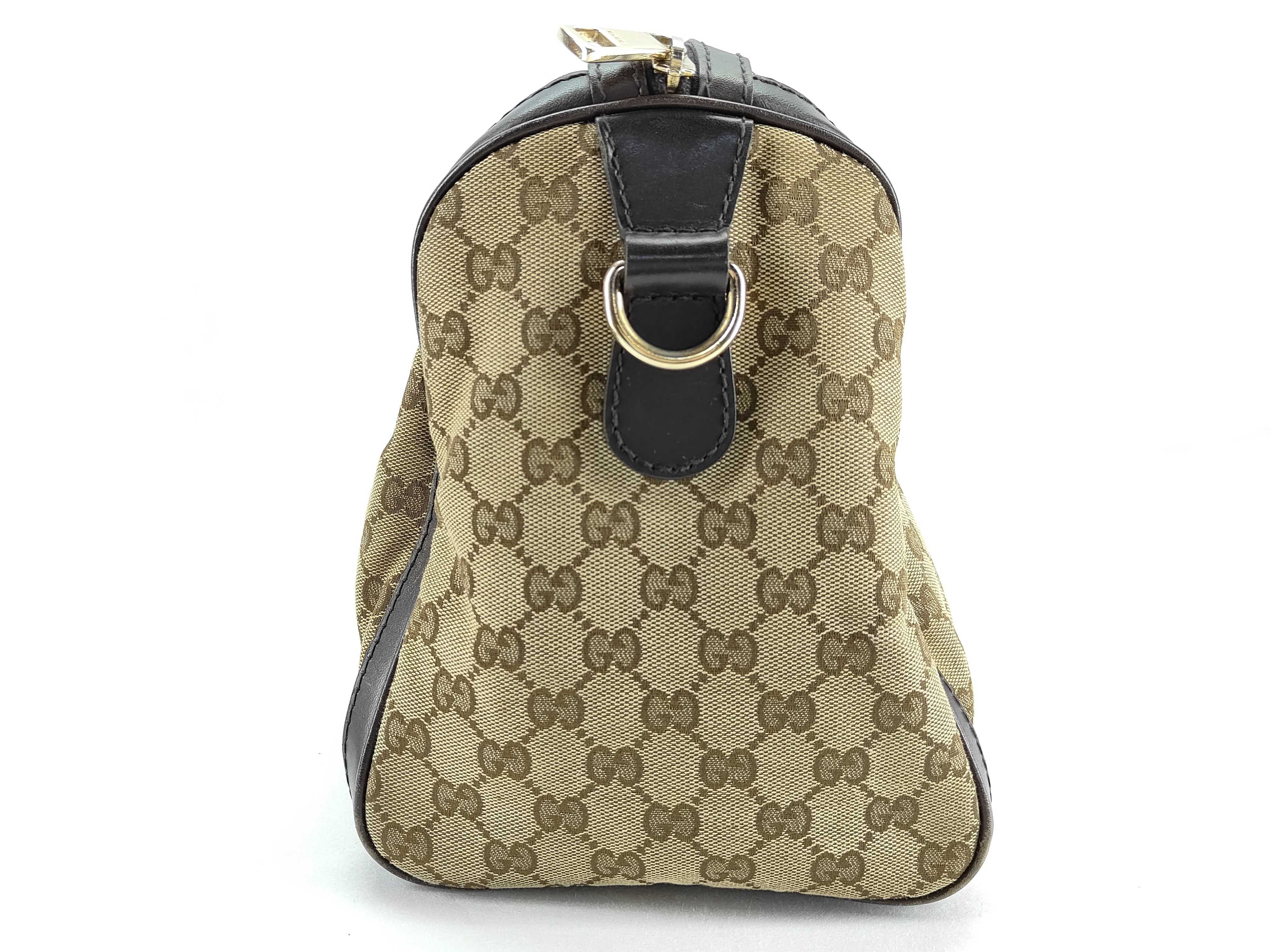 ID- GG Supreme Canvas & Cow Skin 2-Way Handbag Beige & Brown #247205 Boston Bag — view 10