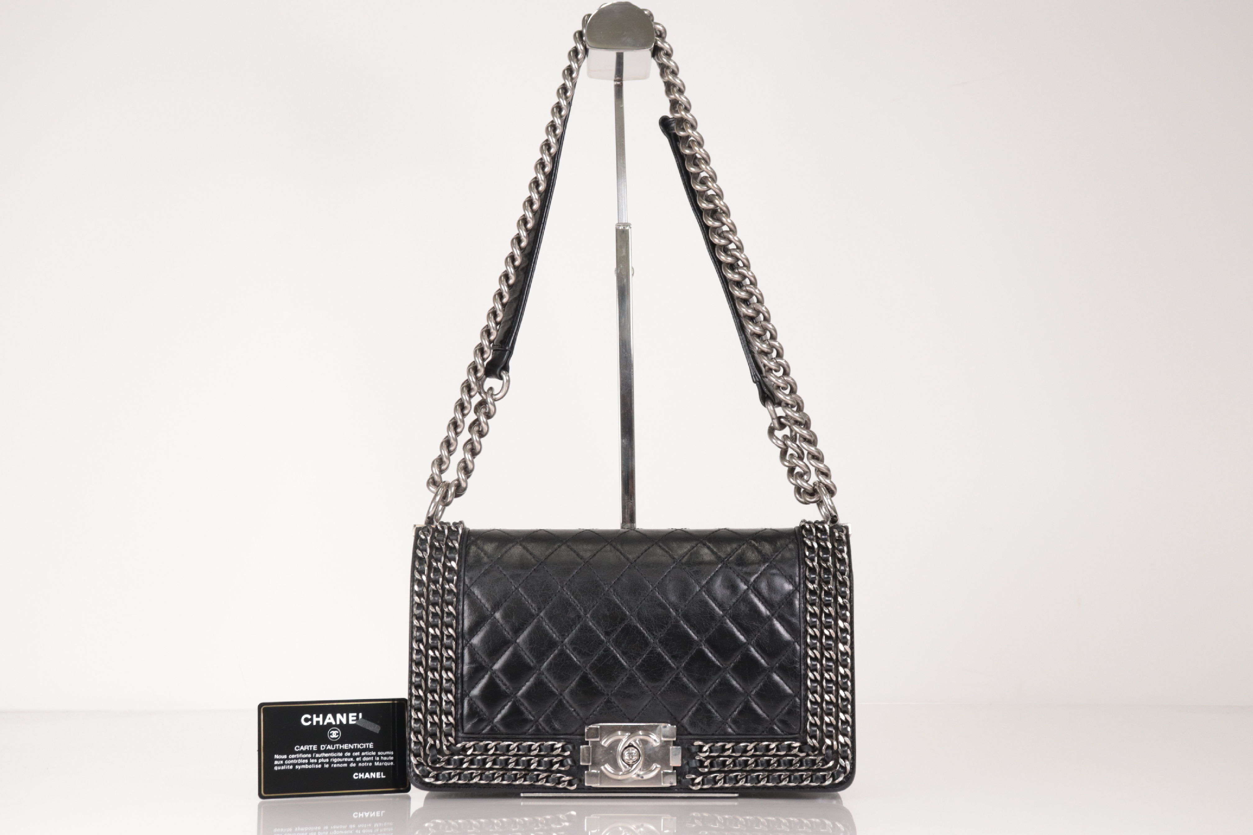 Boy Chanel Lambskin Chain Shoulder Bag with Silver Hardware, Serial Number 25 Series
