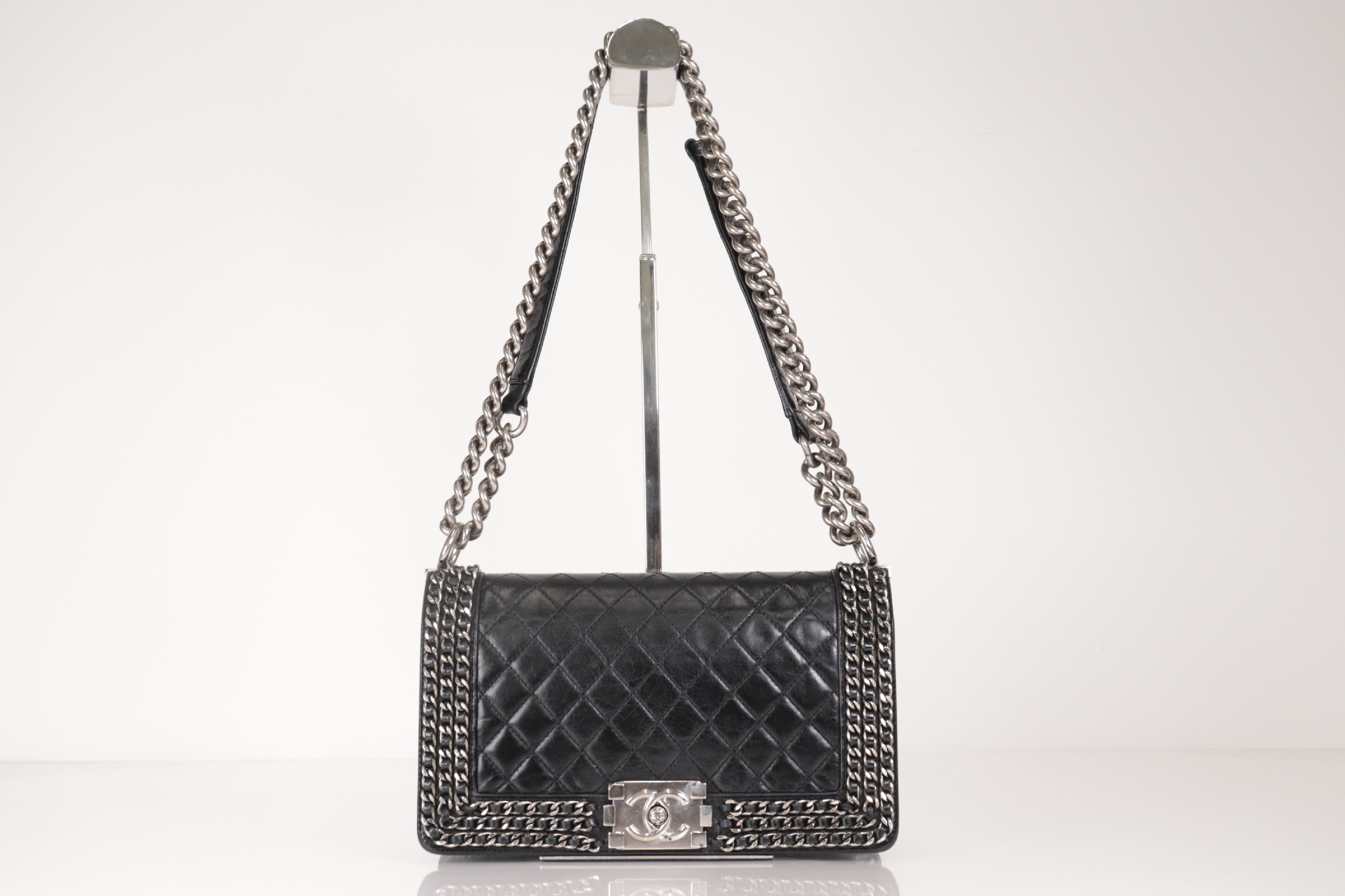 Boy Chanel Lambskin Chain Shoulder Bag with Silver Hardware, Serial Number 25 Series — view 2