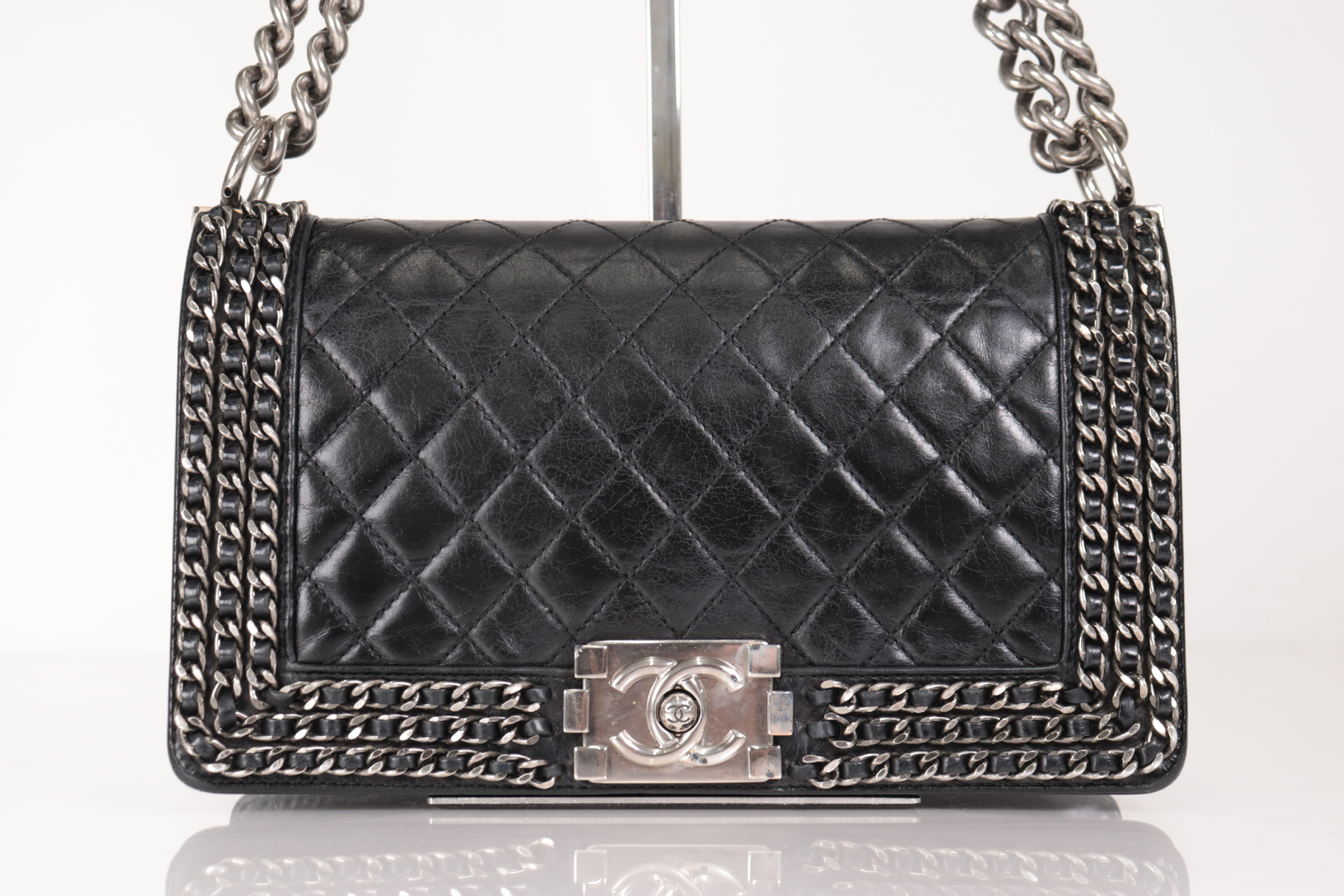 Boy Chanel Lambskin Chain Shoulder Bag with Silver Hardware, Serial Number 25 Series — view 3