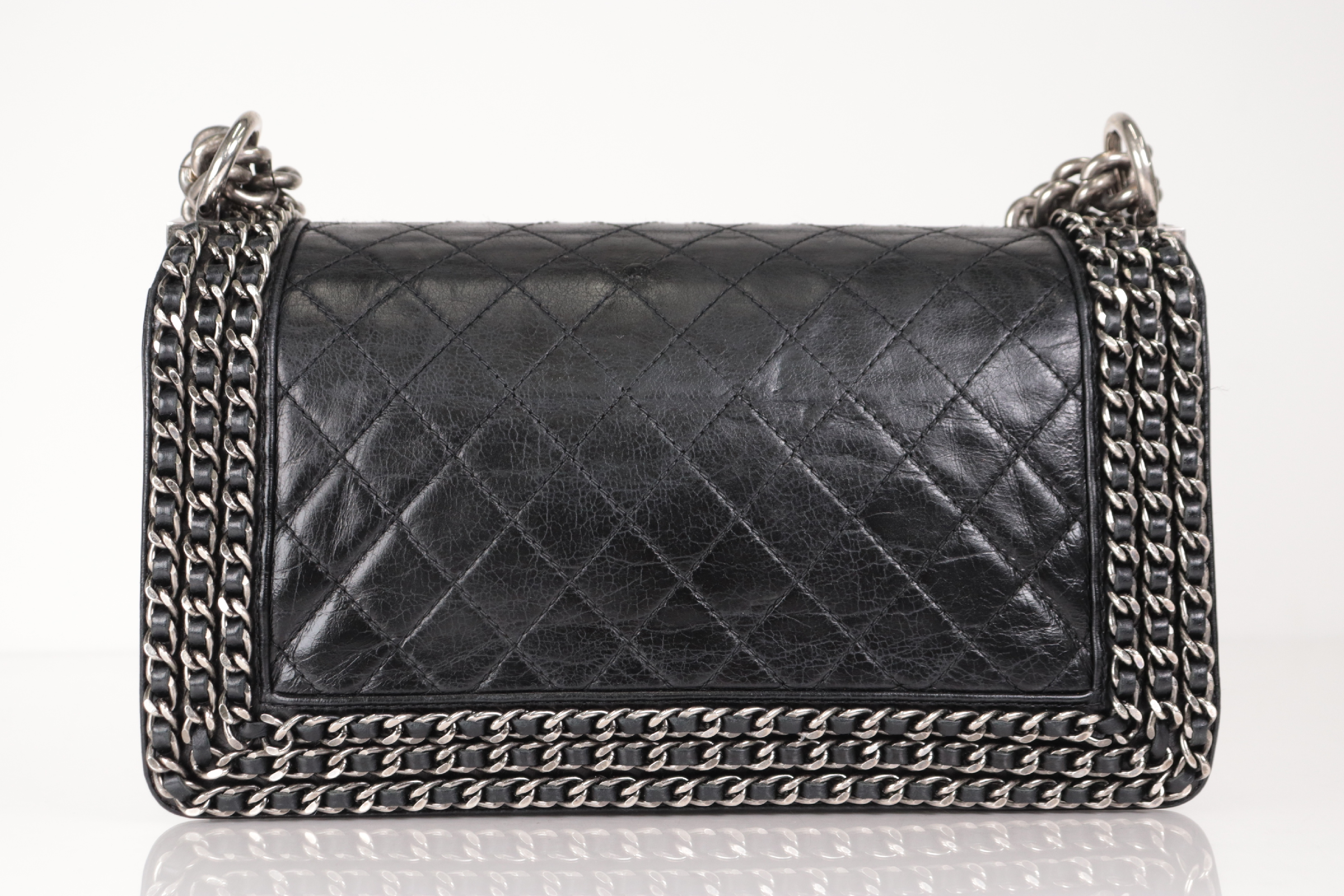 Boy Chanel Lambskin Chain Shoulder Bag with Silver Hardware, Serial Number 25 Series — view 4