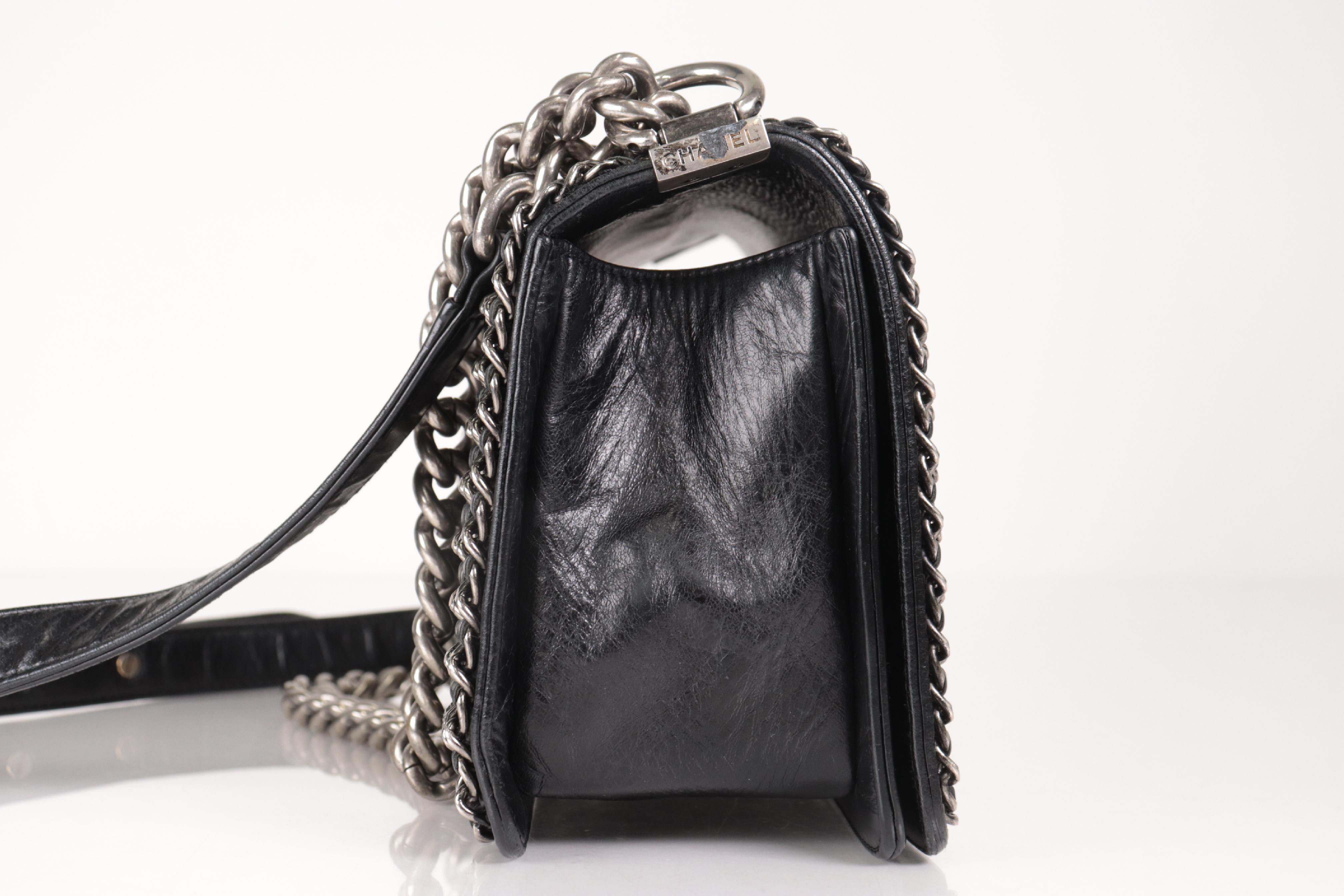 Boy Chanel Lambskin Chain Shoulder Bag with Silver Hardware, Serial Number 25 Series — view 6