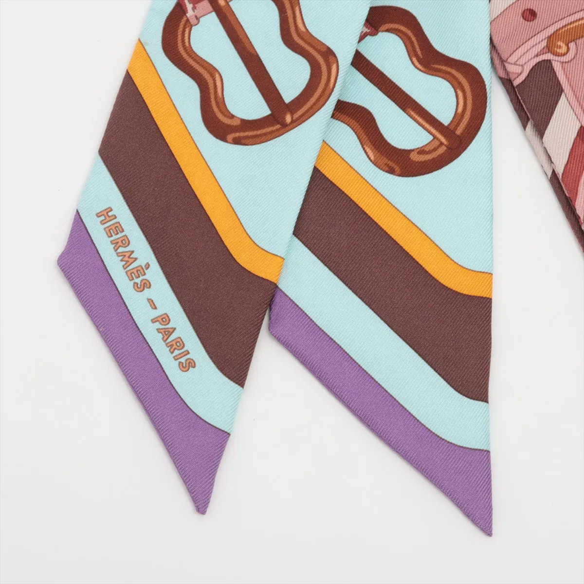 Twilly Coaching Scarf, Silk, Brown, with some wear, — view 2