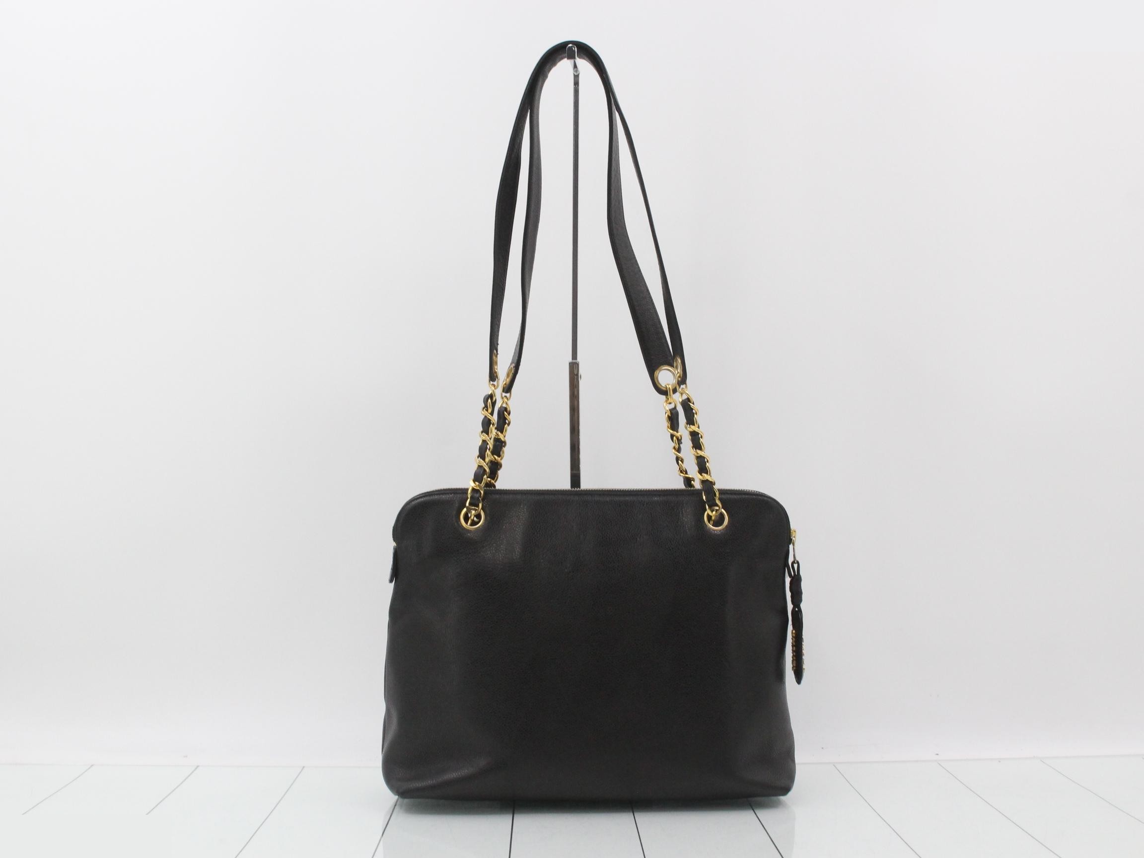 Caviar leather chain tote bag, black — view 2