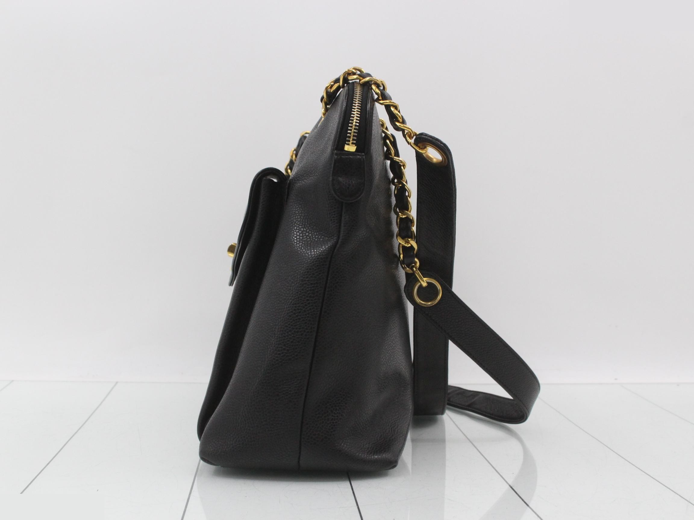 Caviar leather chain tote bag, black — view 3