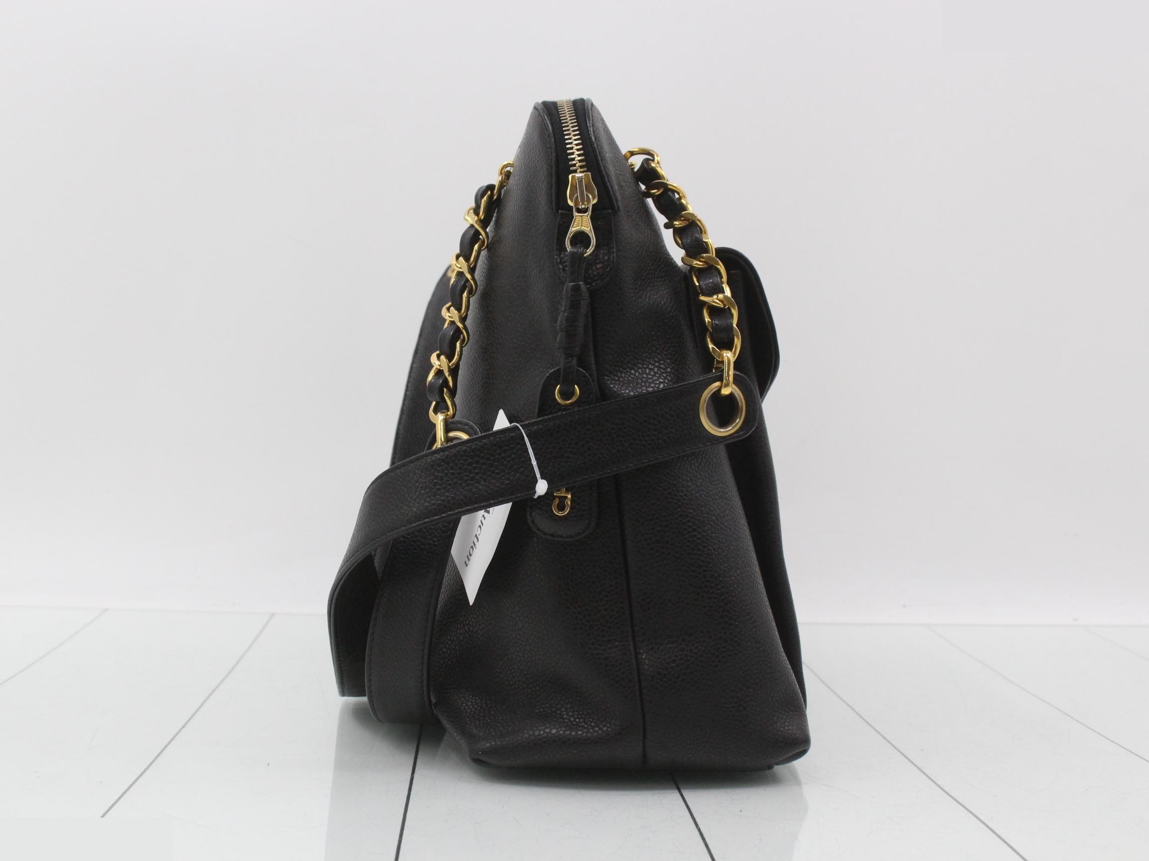 Caviar leather chain tote bag, black — view 4