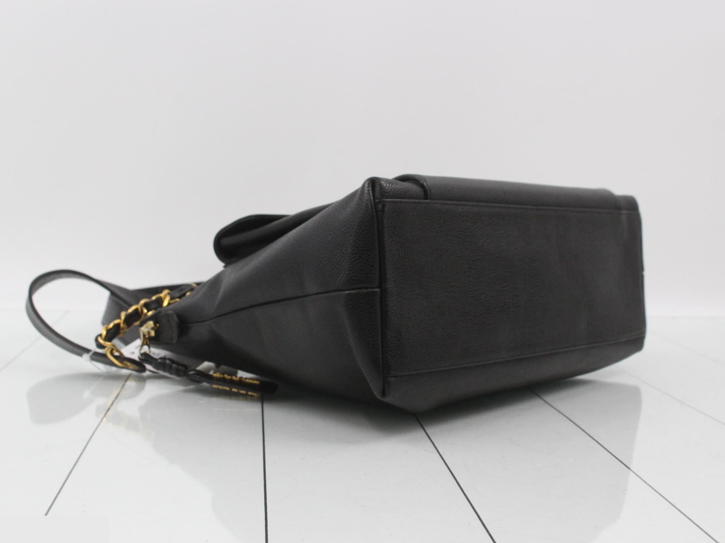 Caviar leather chain tote bag, black — view 5