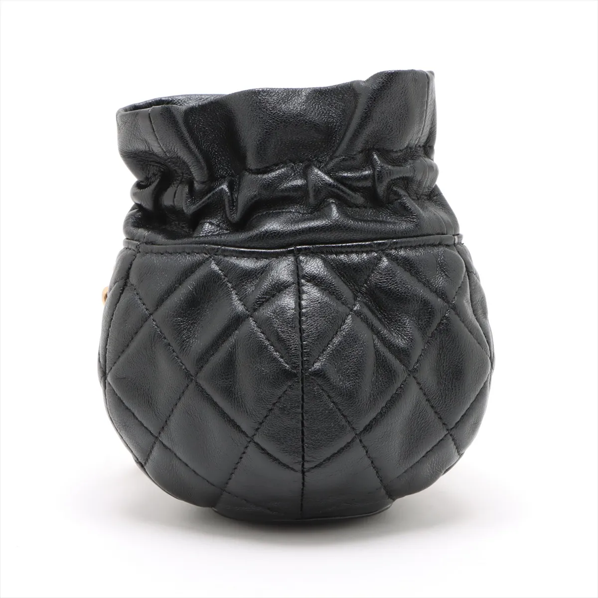 Matelasse Lambskin Chain Shoulder Bag Drawstring Black Gold Hardware CAT0LX19 Random Serial — view 2