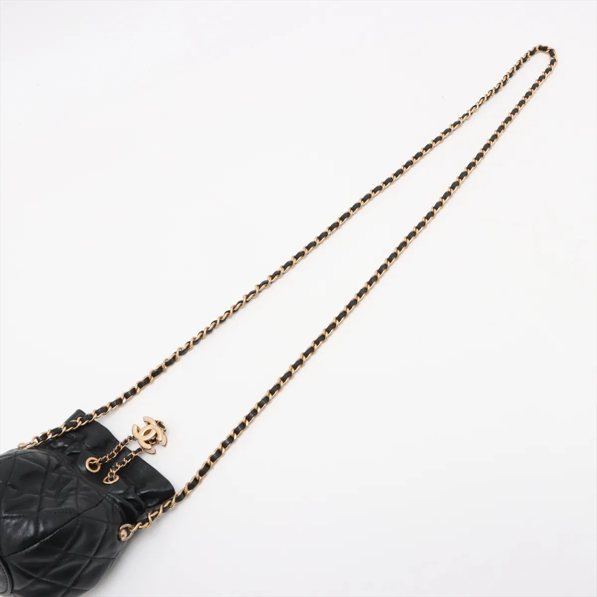 Matelasse Lambskin Chain Shoulder Bag Drawstring Black Gold Hardware CAT0LX19 Random Serial — view 5