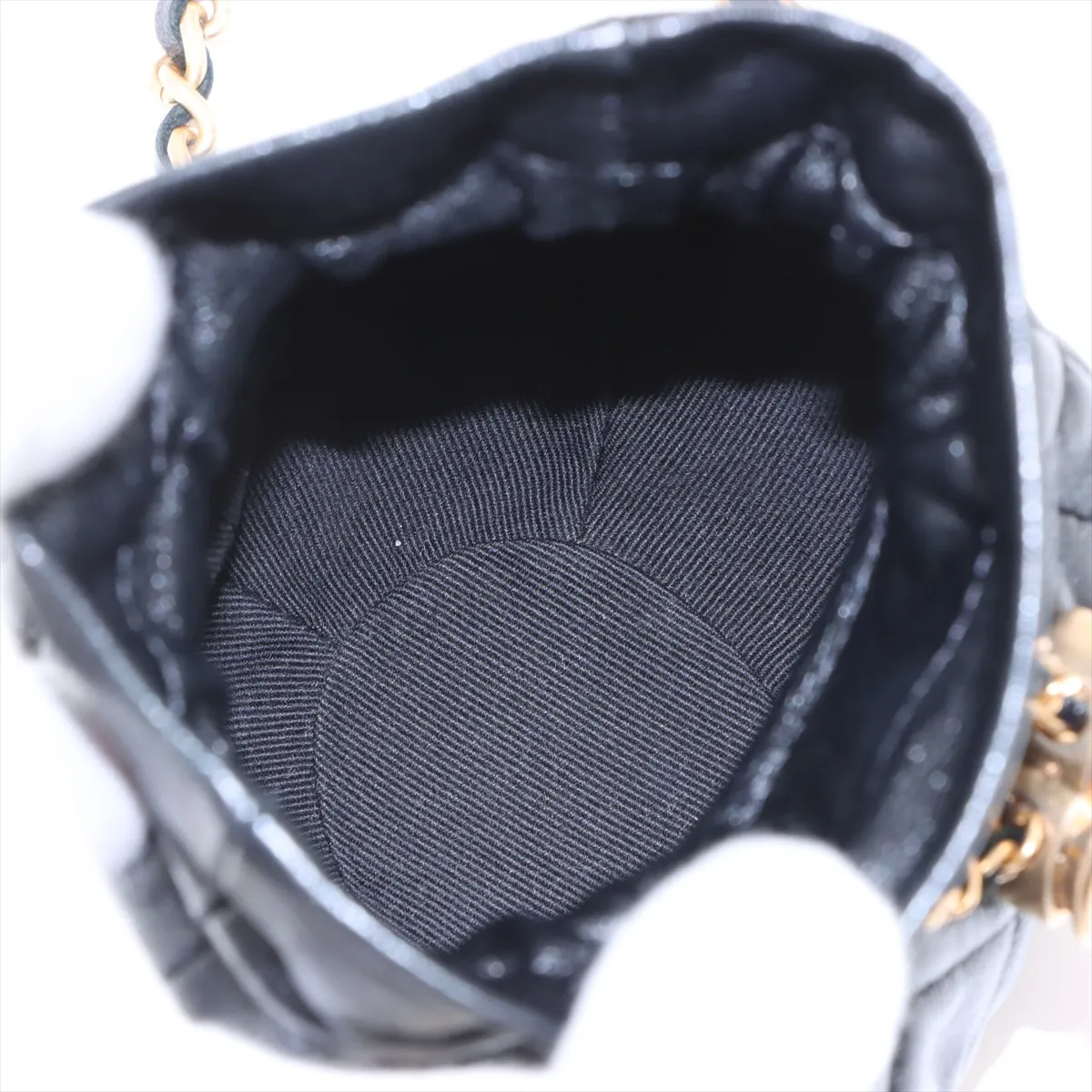 Matelasse Lambskin Chain Shoulder Bag Drawstring Black Gold Hardware CAT0LX19 Random Serial — view 6
