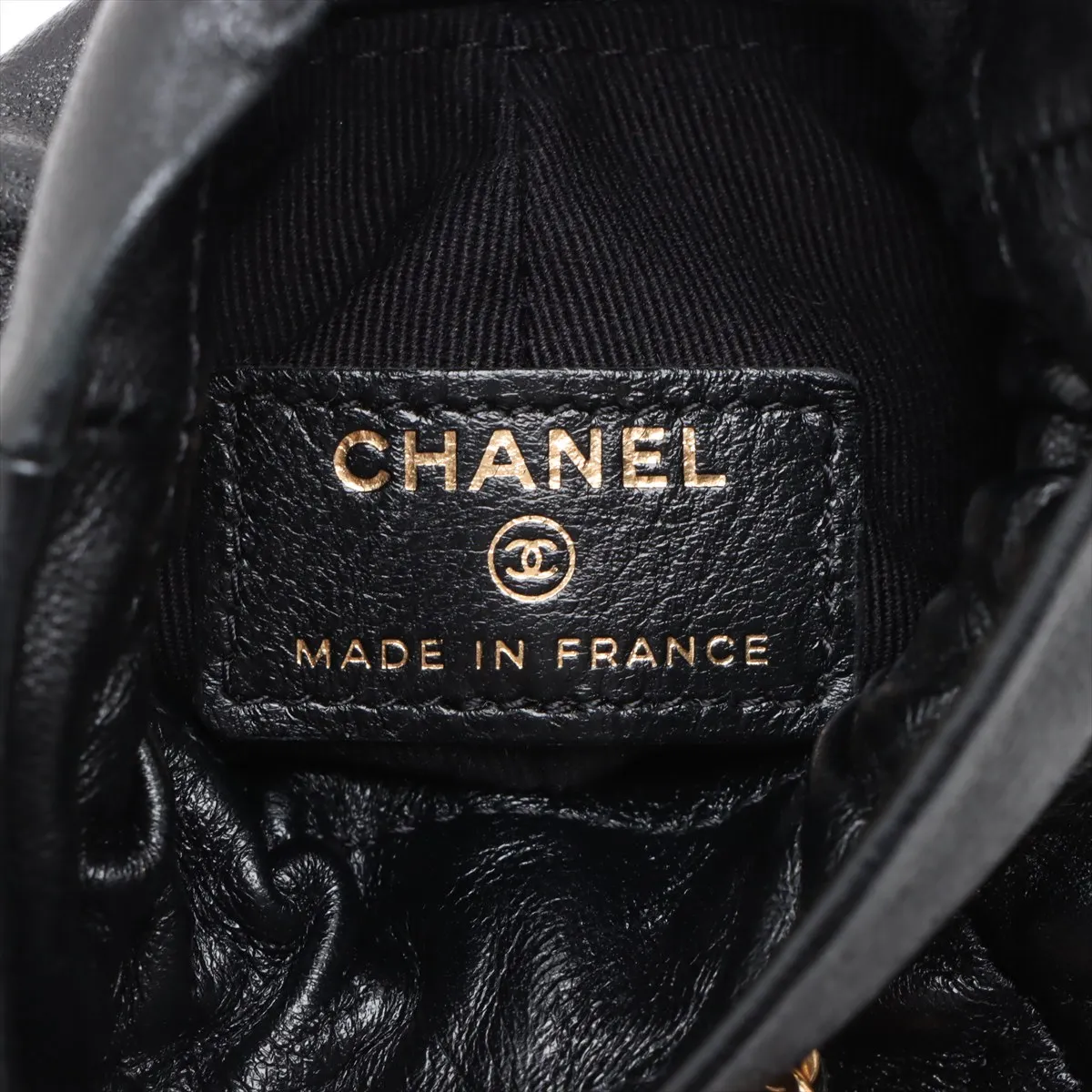 Matelasse Lambskin Chain Shoulder Bag Drawstring Black Gold Hardware CAT0LX19 Random Serial — view 7
