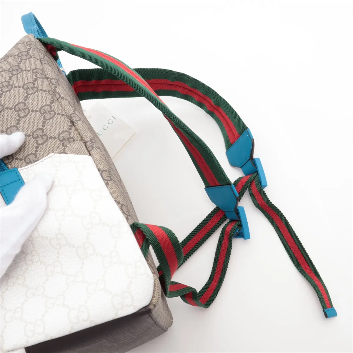 GG Supreme Children's PVC x Leather Backpack/Rucksack Beige x Blue 851222 — view 6