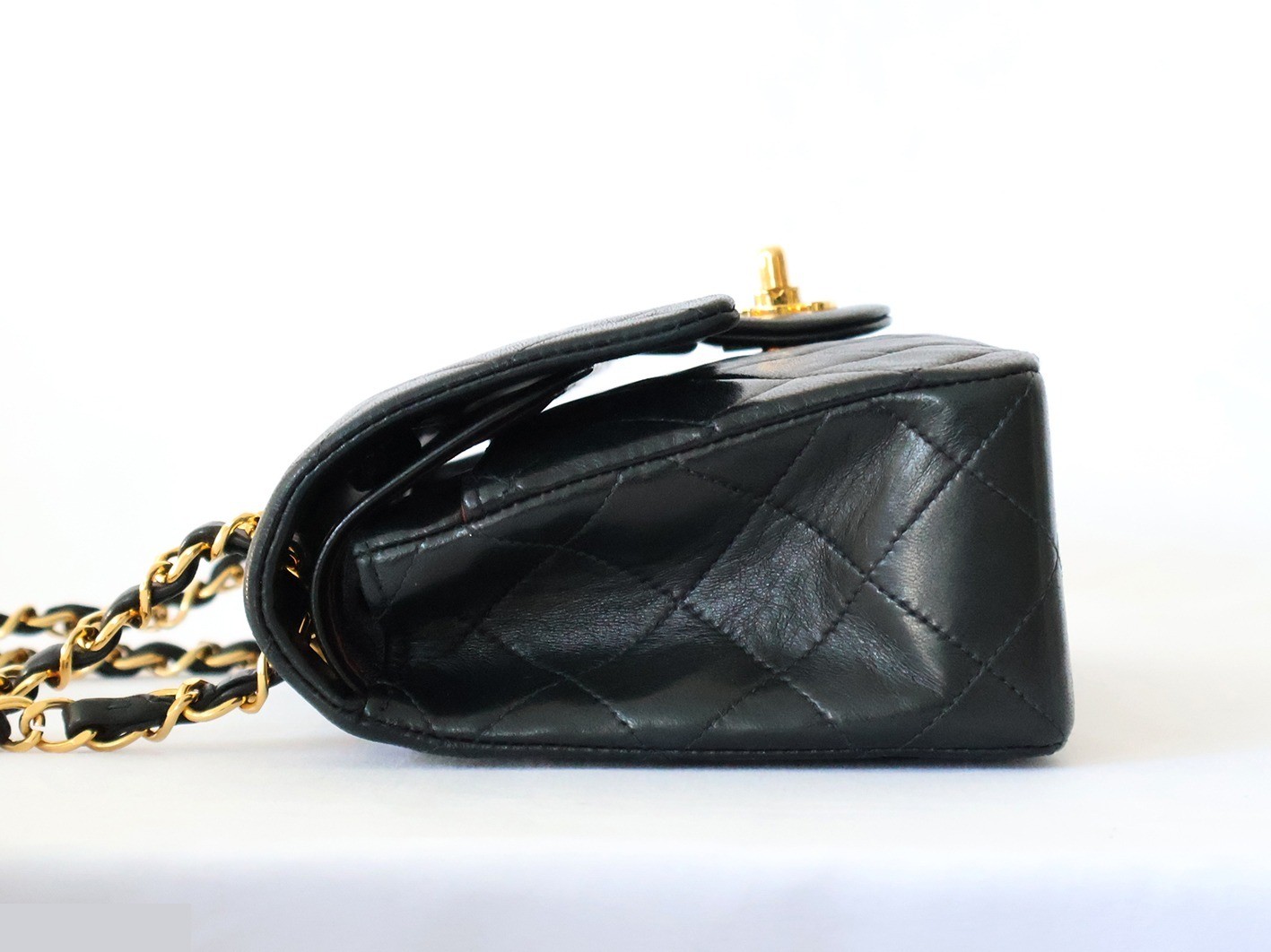 Matelassé 23 Lambskin Double Flap Double Chain Shoulder Bag, Black — view 7