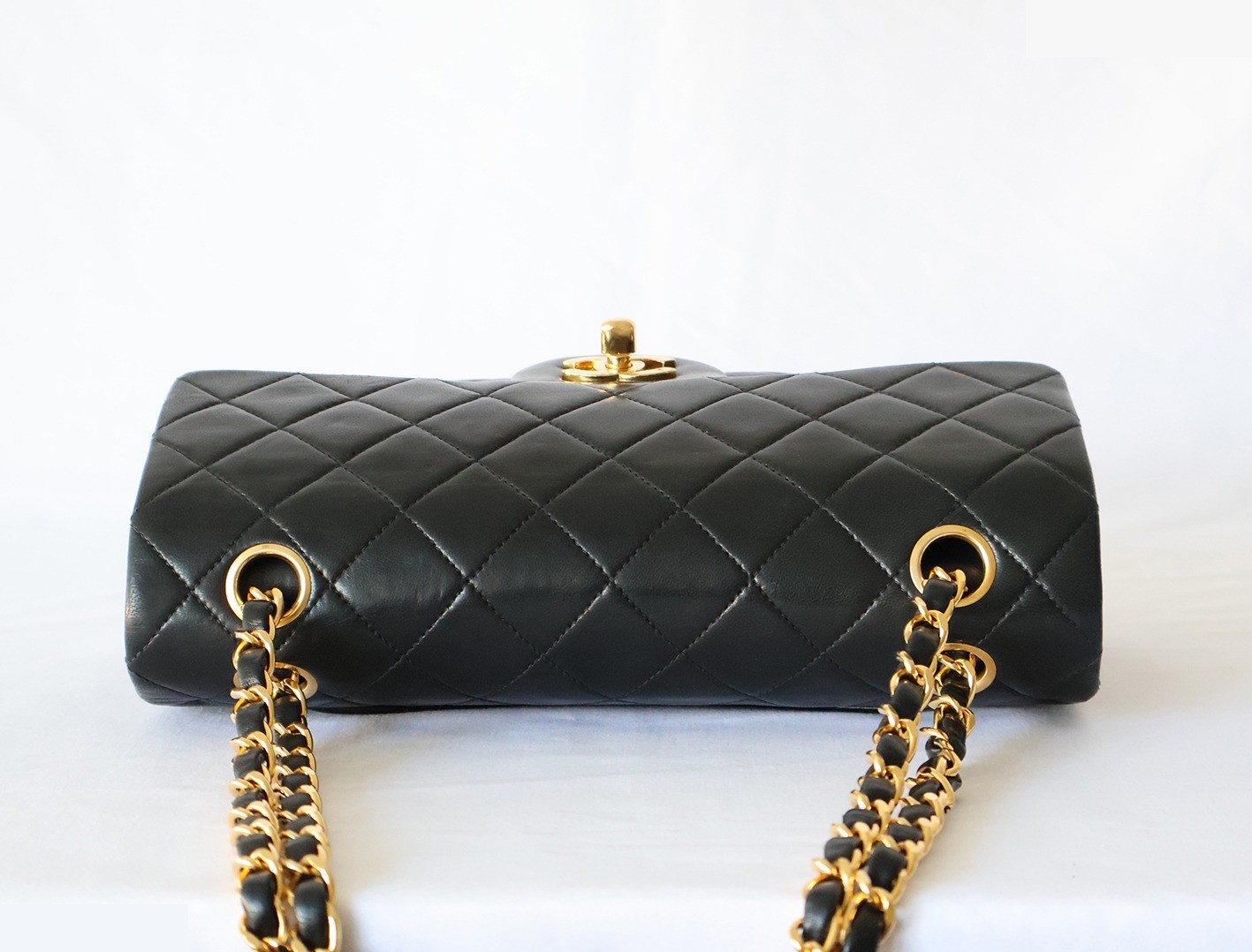 Matelassé 23 Lambskin Double Flap Double Chain Shoulder Bag, Black — view 8