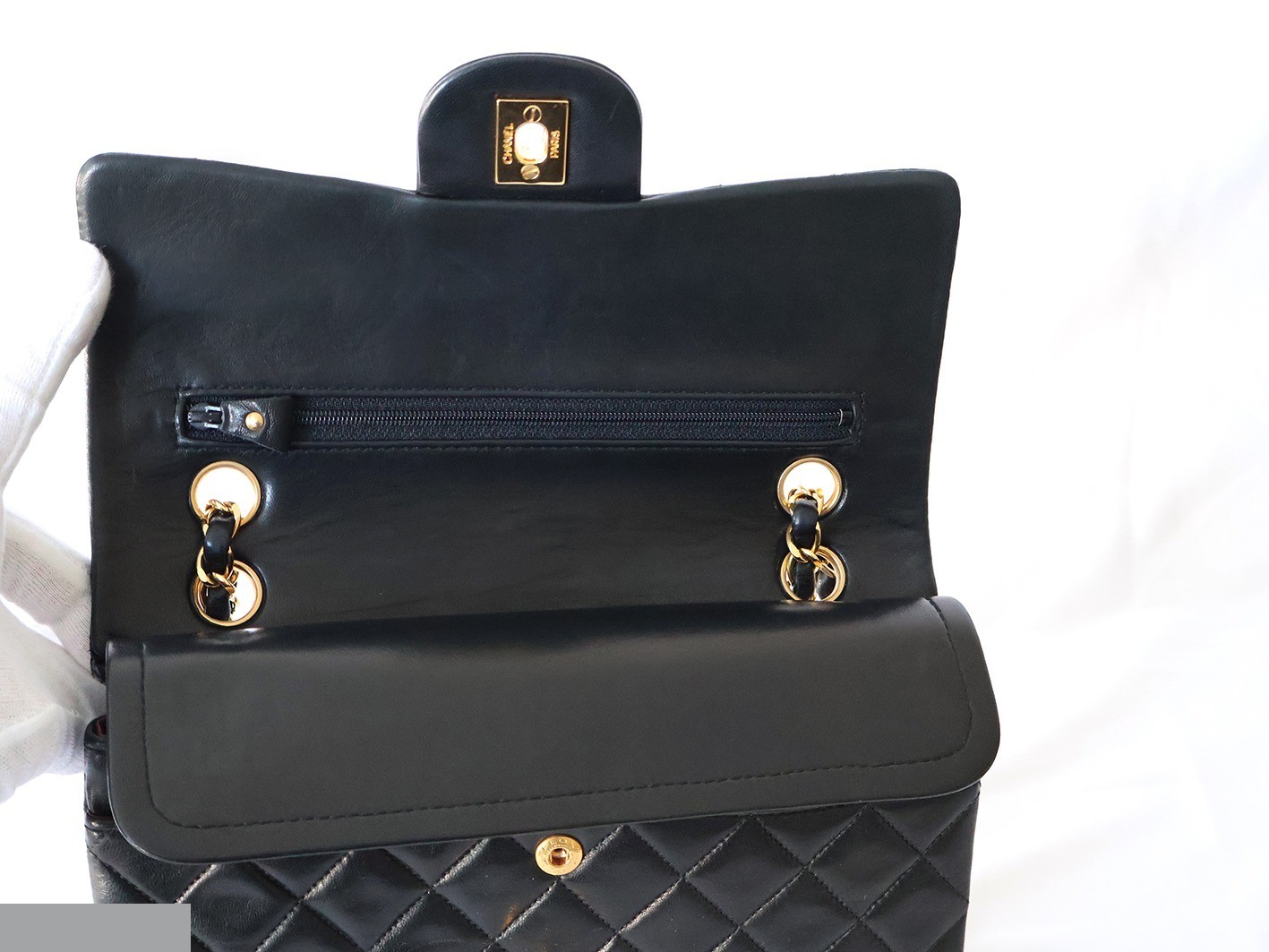 Matelassé 23 Lambskin Double Flap Double Chain Shoulder Bag, Black — view 10