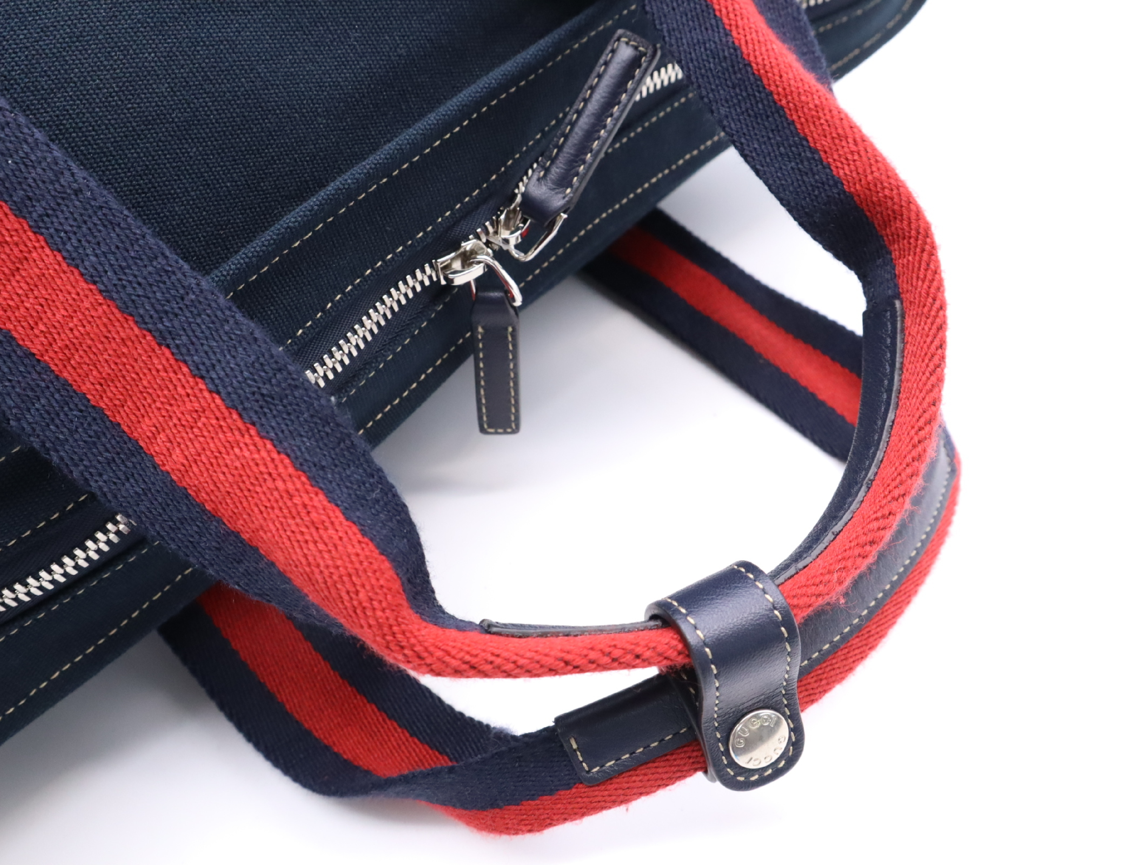 816863 Canvas Sherry Line Tote Bag Navy Red with Dust Bag — view 12