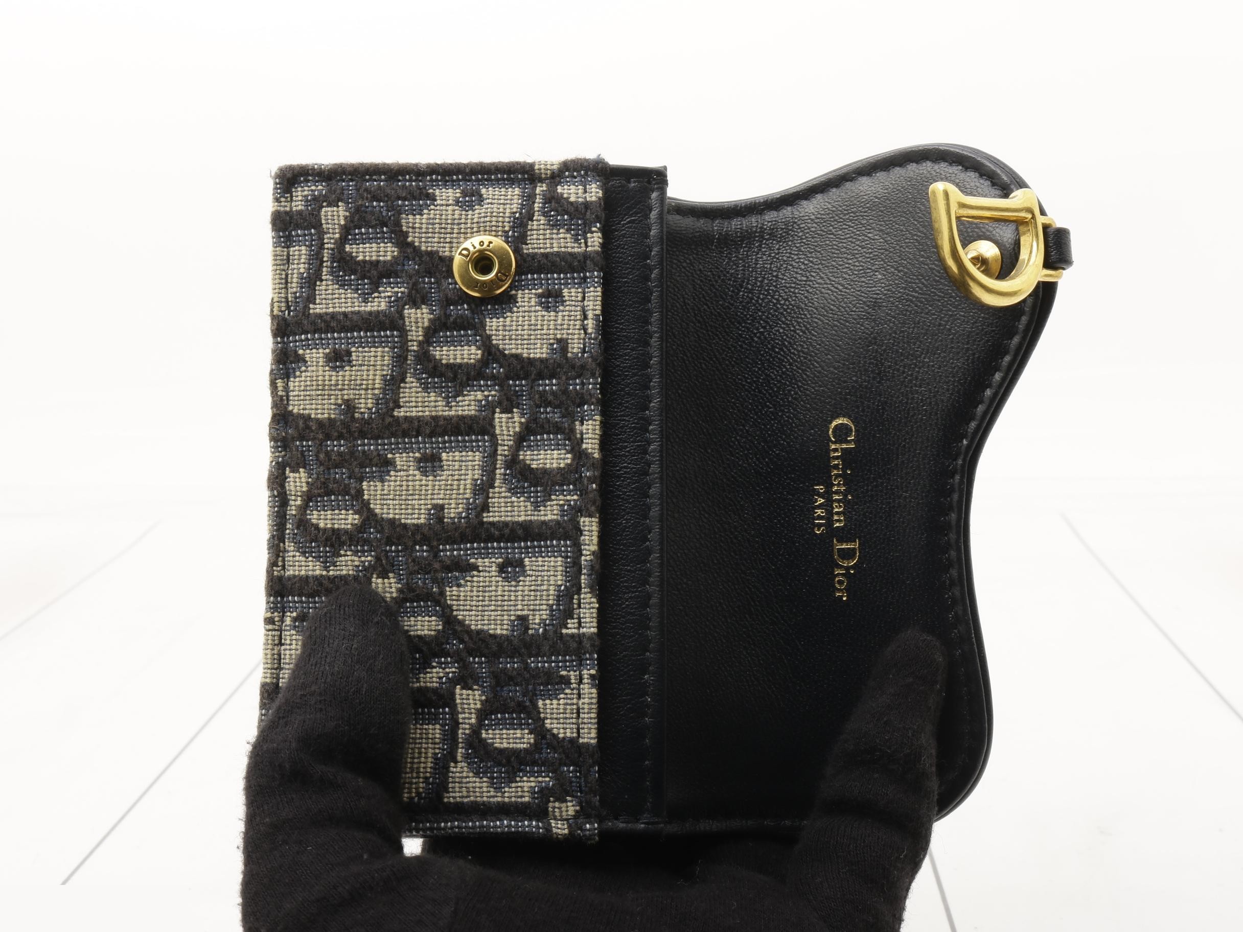 Oblique Saddle Card Case - Navy/Beige — view 4