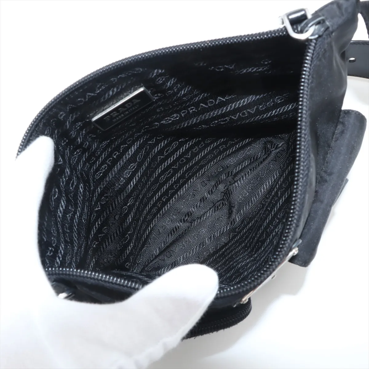 Tessuto Nylon x Leather Waist Pouch Black — view 6