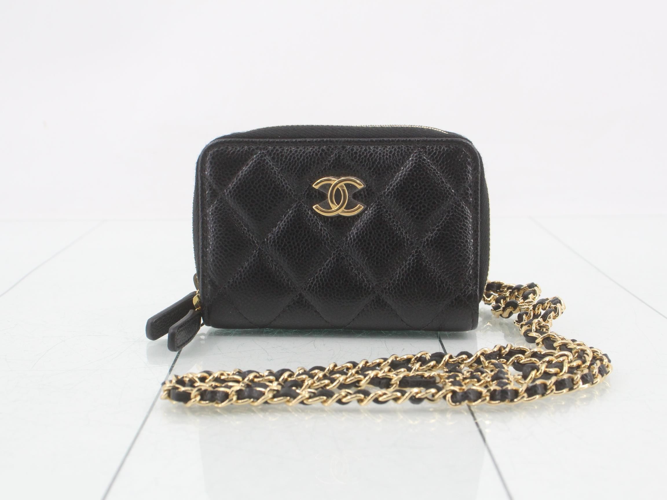 Matelassé Caviar Skin Chain Card Case Coin Purse