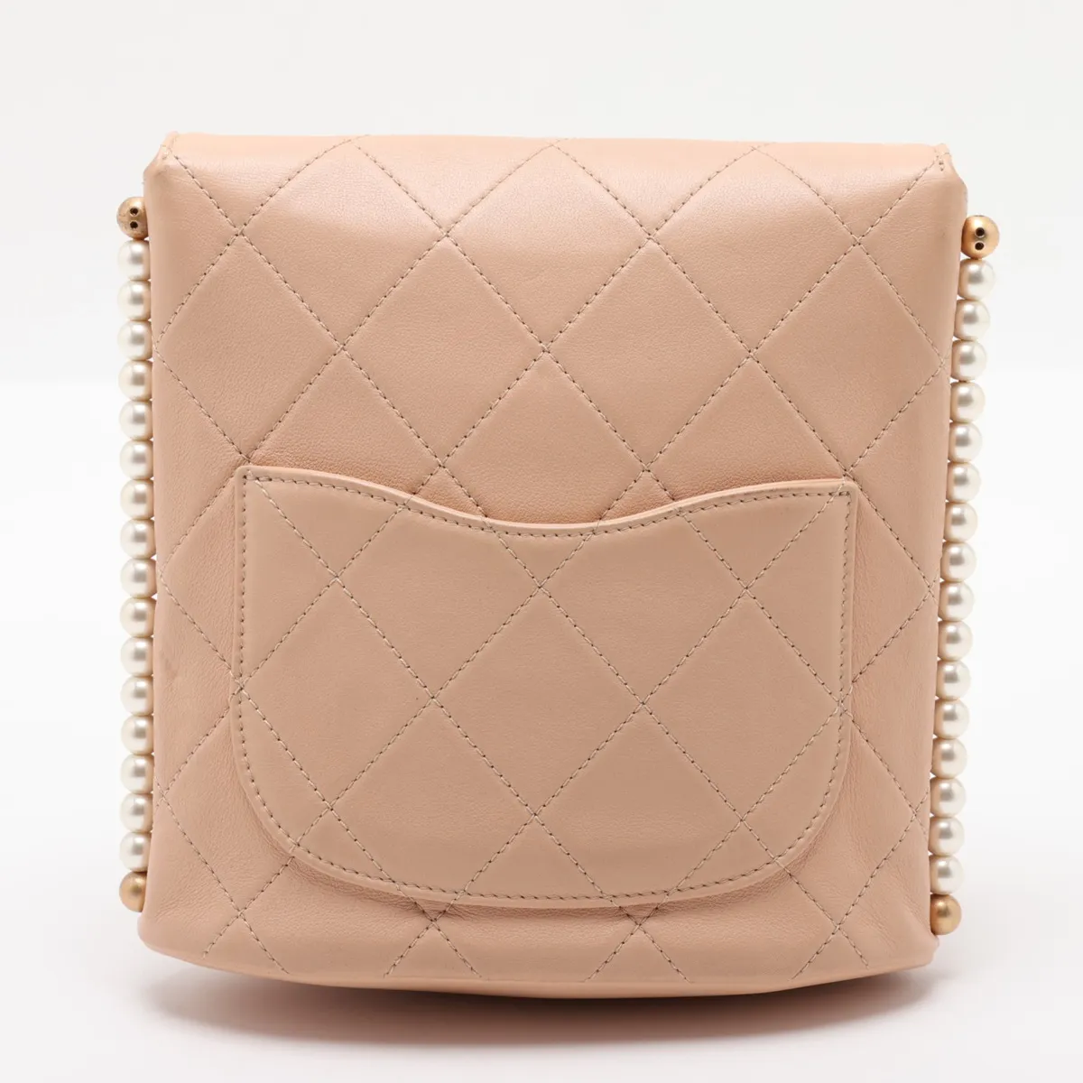 Matelassé Leather Chain Shoulder Bag, Pearl Beige, Gold Hardware, 31355304 (Serial Number 31-series), Aftermarket Strap — view 2