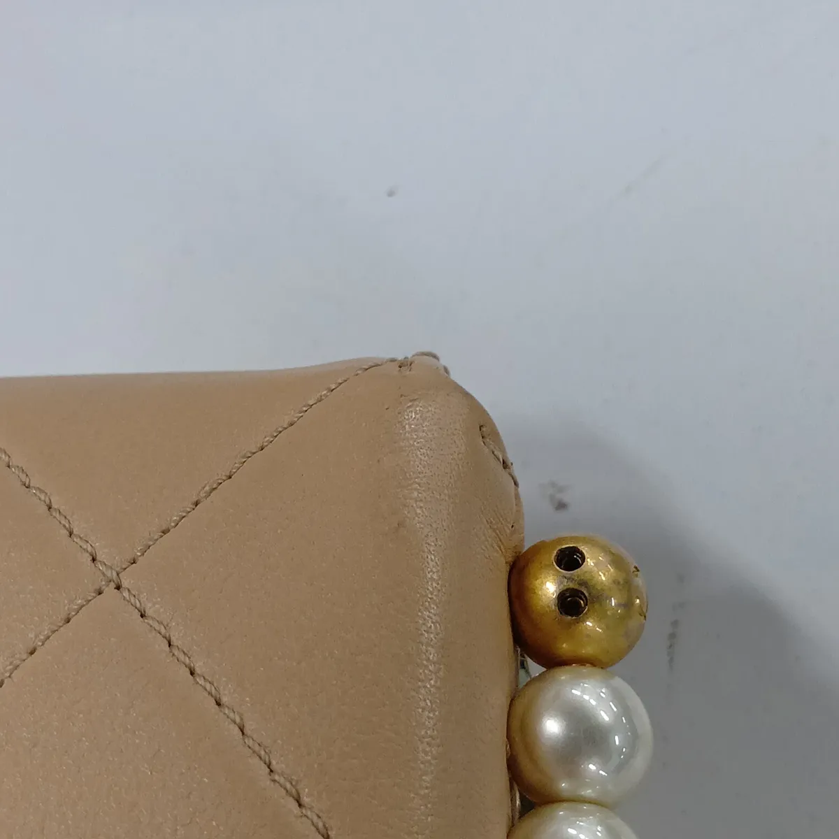 Matelassé Leather Chain Shoulder Bag, Pearl Beige, Gold Hardware, 31355304 (Serial Number 31-series), Aftermarket Strap — view 11