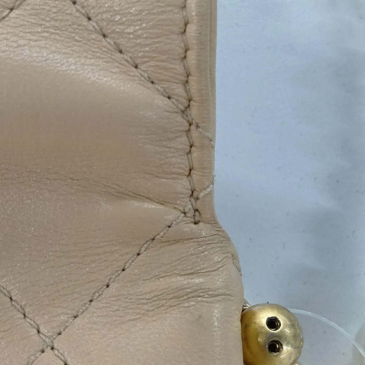 Matelassé Leather Chain Shoulder Bag, Pearl Beige, Gold Hardware, 31355304 (Serial Number 31-series), Aftermarket Strap — view 9