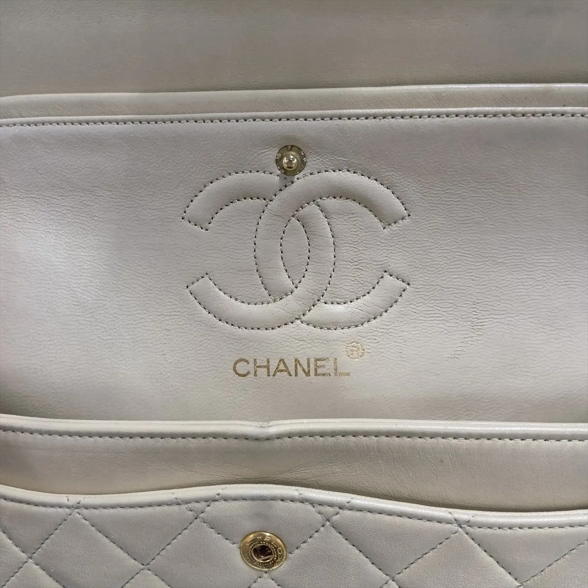 Matelassé 23 Small Lambskin Double Flap Double Chain Bag, Beige, Gold Hardware, 0690731, Serial Number 0-series, A01113 — view 11