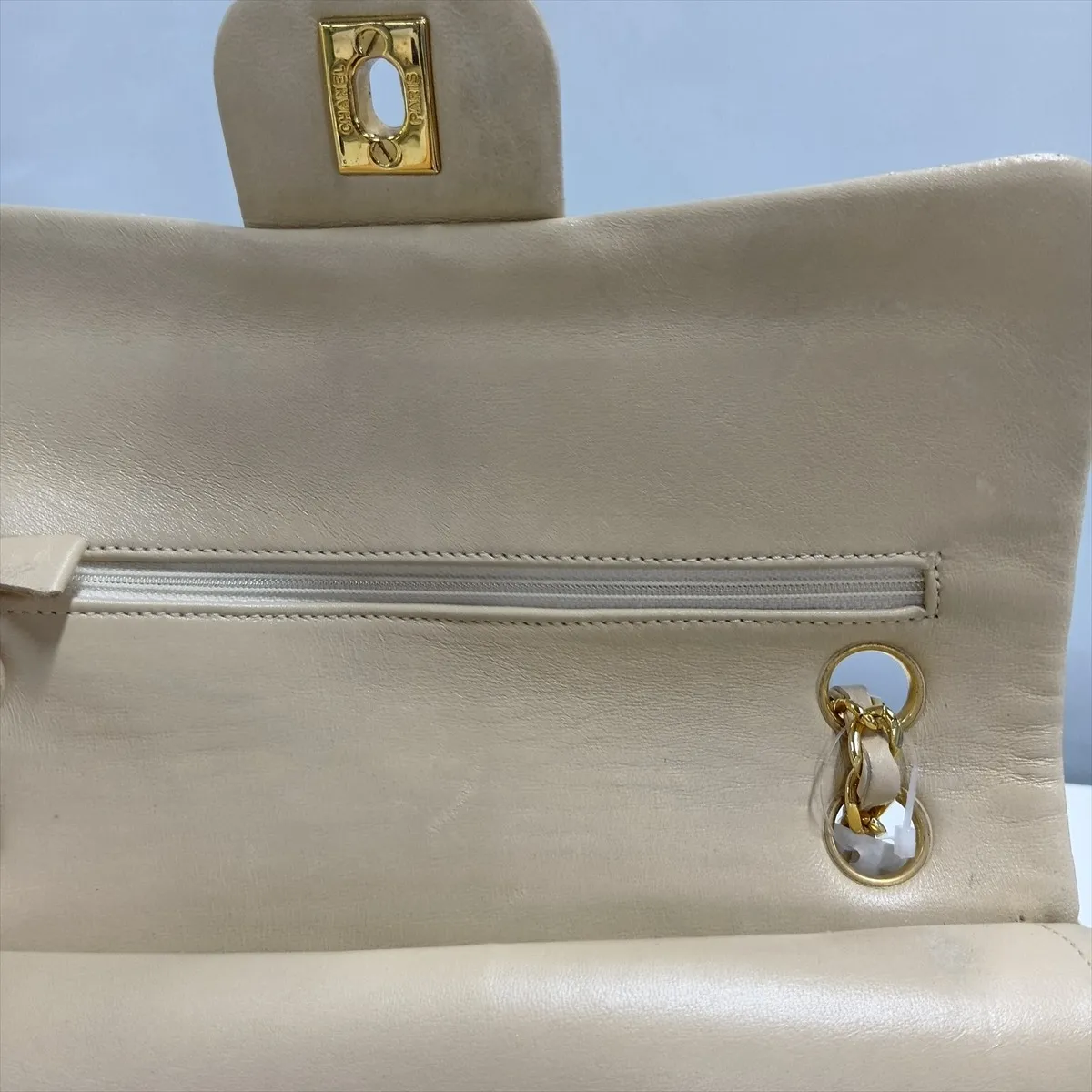 Matelassé 23 Small Lambskin Double Flap Double Chain Bag, Beige, Gold Hardware, 0690731, Serial Number 0-series, A01113 — view 14