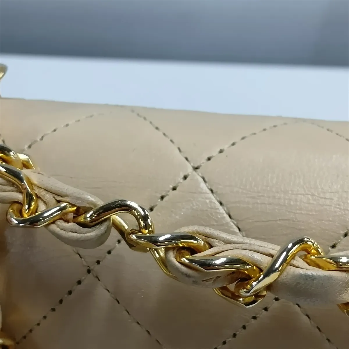 Matelassé 23 Small Lambskin Double Flap Double Chain Bag, Beige, Gold Hardware, 0690731, Serial Number 0-series, A01113 — view 15