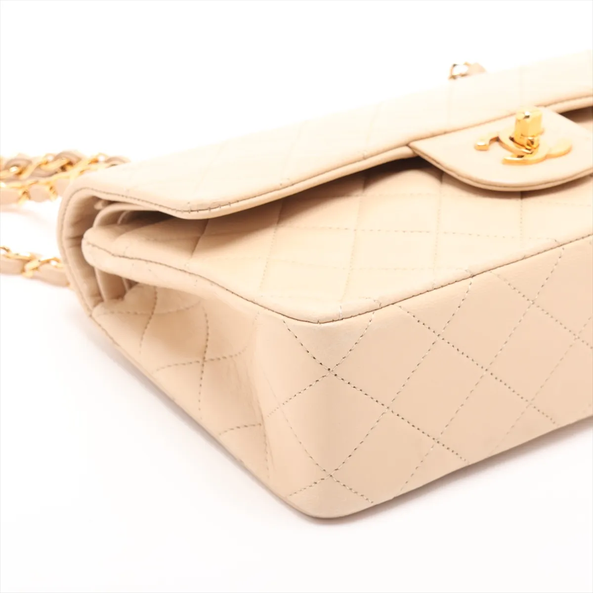 Matelassé 23 Small Lambskin Double Flap Double Chain Bag, Beige, Gold Hardware, 0690731, Serial Number 0-series, A01113 — view 4