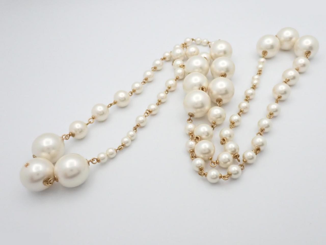 Coco Mark Pearl White x Gold Long Necklace — view 3